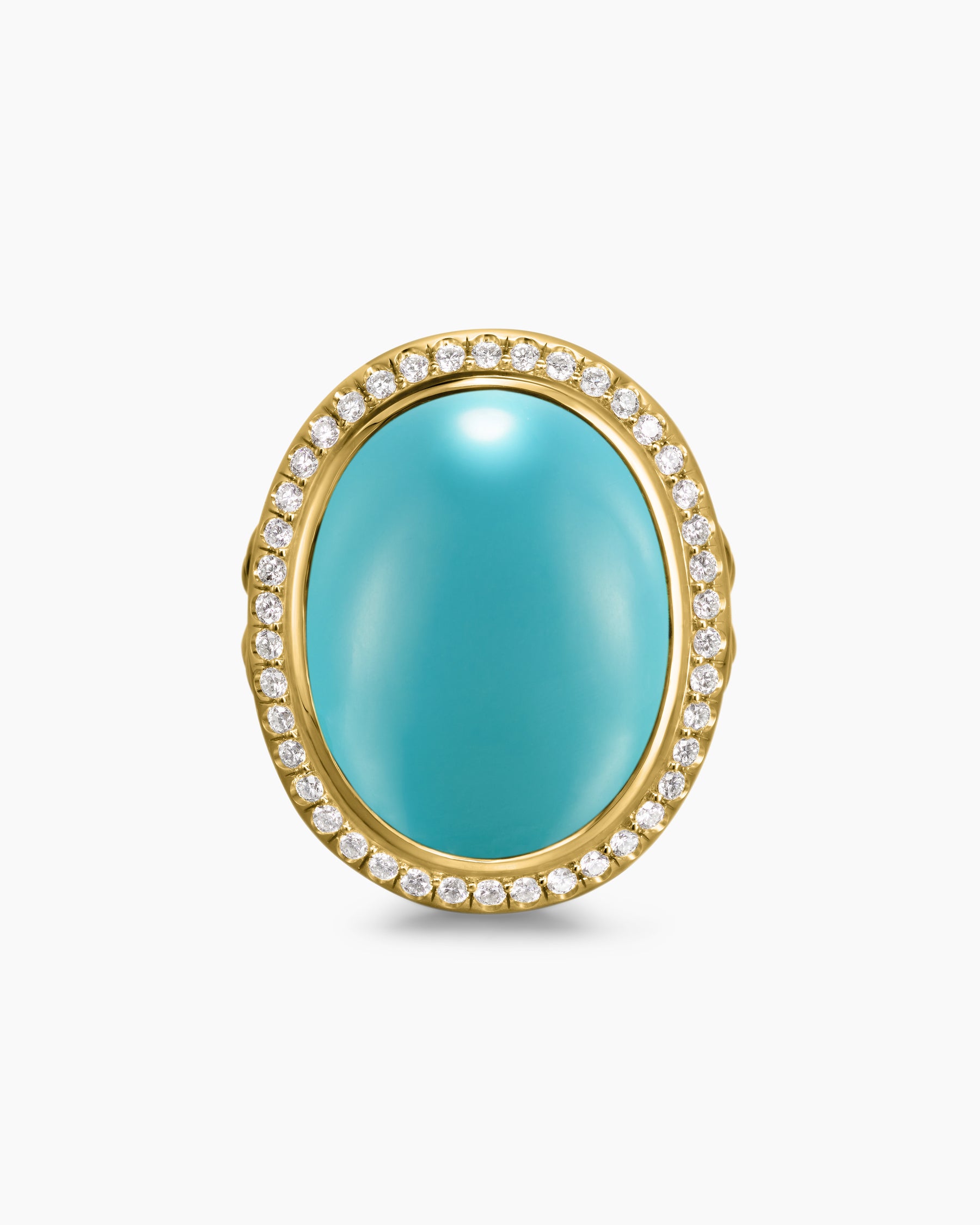 Albion Oval Ring in 18K Yellow Gold with Turquoise and Diamonds, 21mm - Image 4