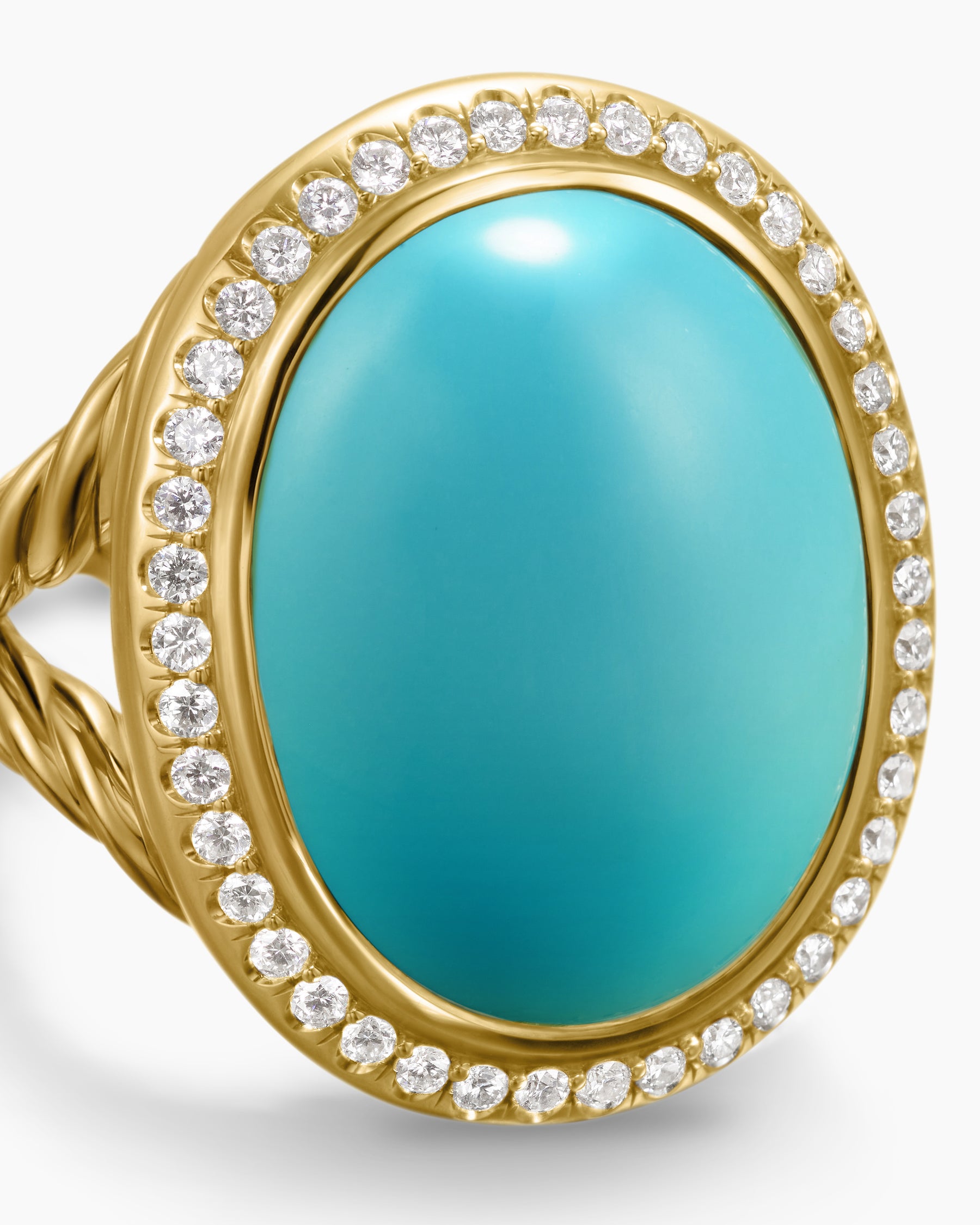 Albion Oval Ring in 18K Yellow Gold with Turquoise and Diamonds, 21mm - Image 5
