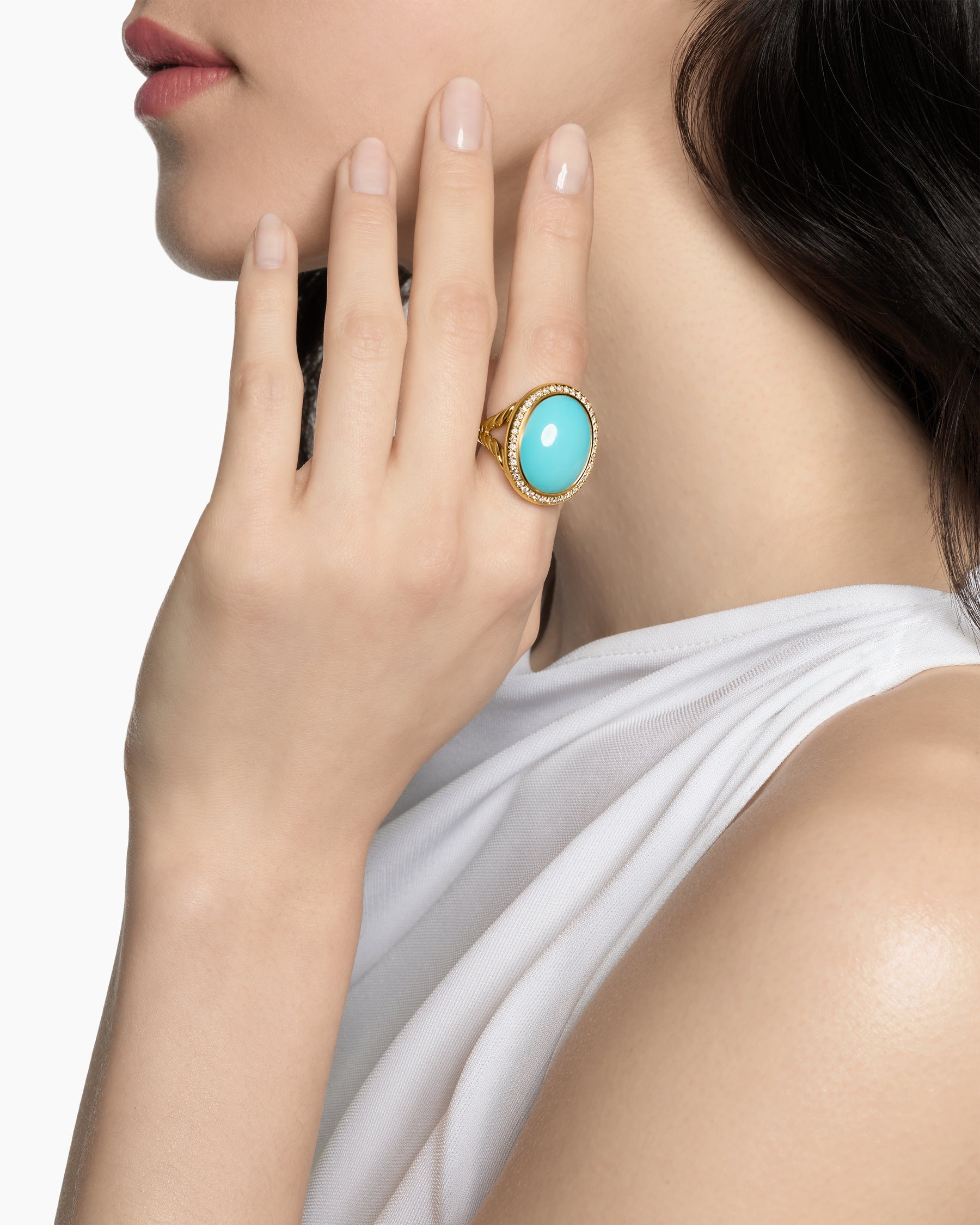 Alternative view of Albion Oval Ring in 18K Yellow Gold with Turquoise and Diamonds, 21mm