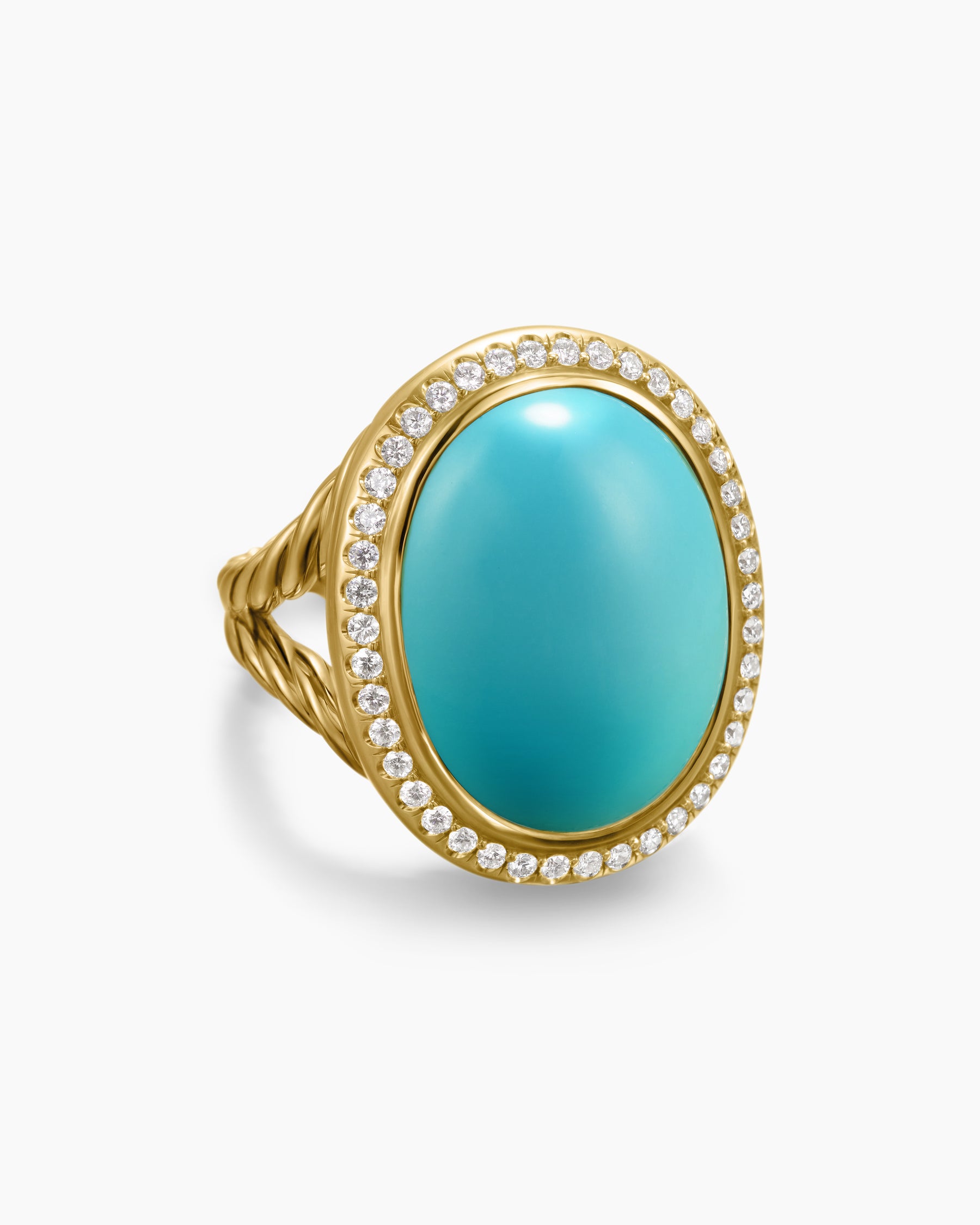 Albion Oval Ring in 18K Yellow Gold with Turquoise and Diamonds, 21mm