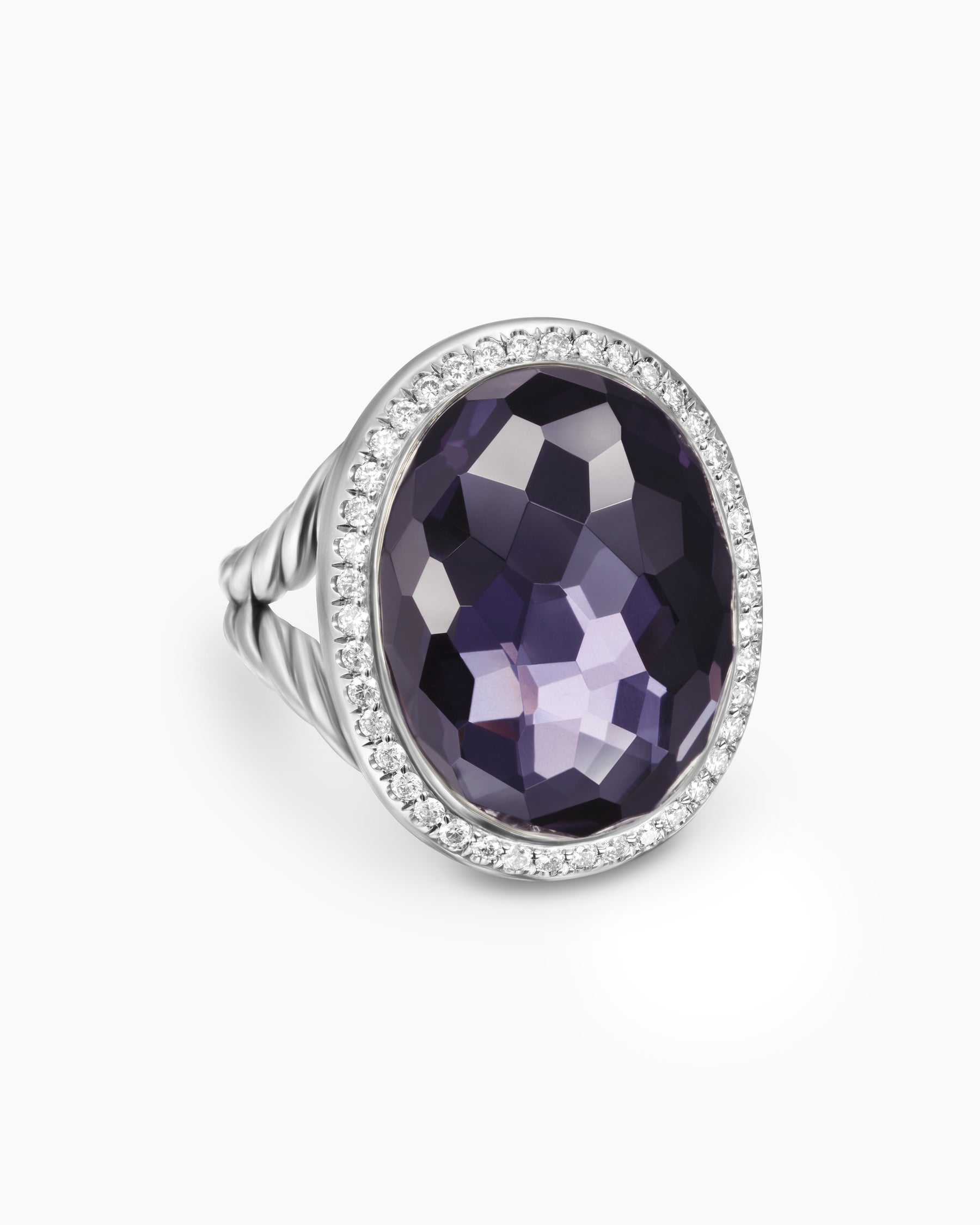 Albion Oval Ring in Sterling Silver with Black Orchid and Diamonds, 21mm