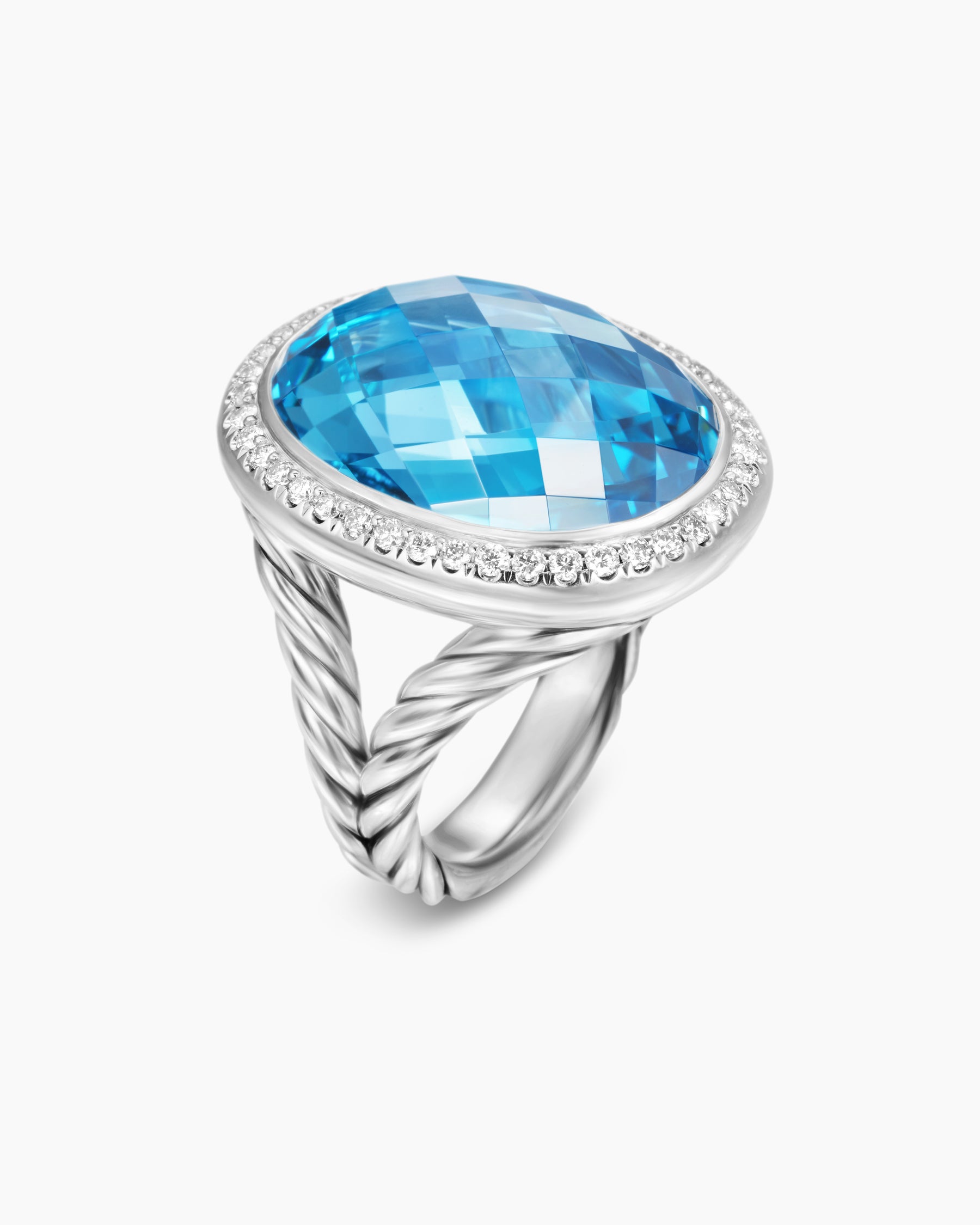 Albion Oval Ring in Sterling Silver with Blue Topaz and Diamonds, 21mm - Image 3