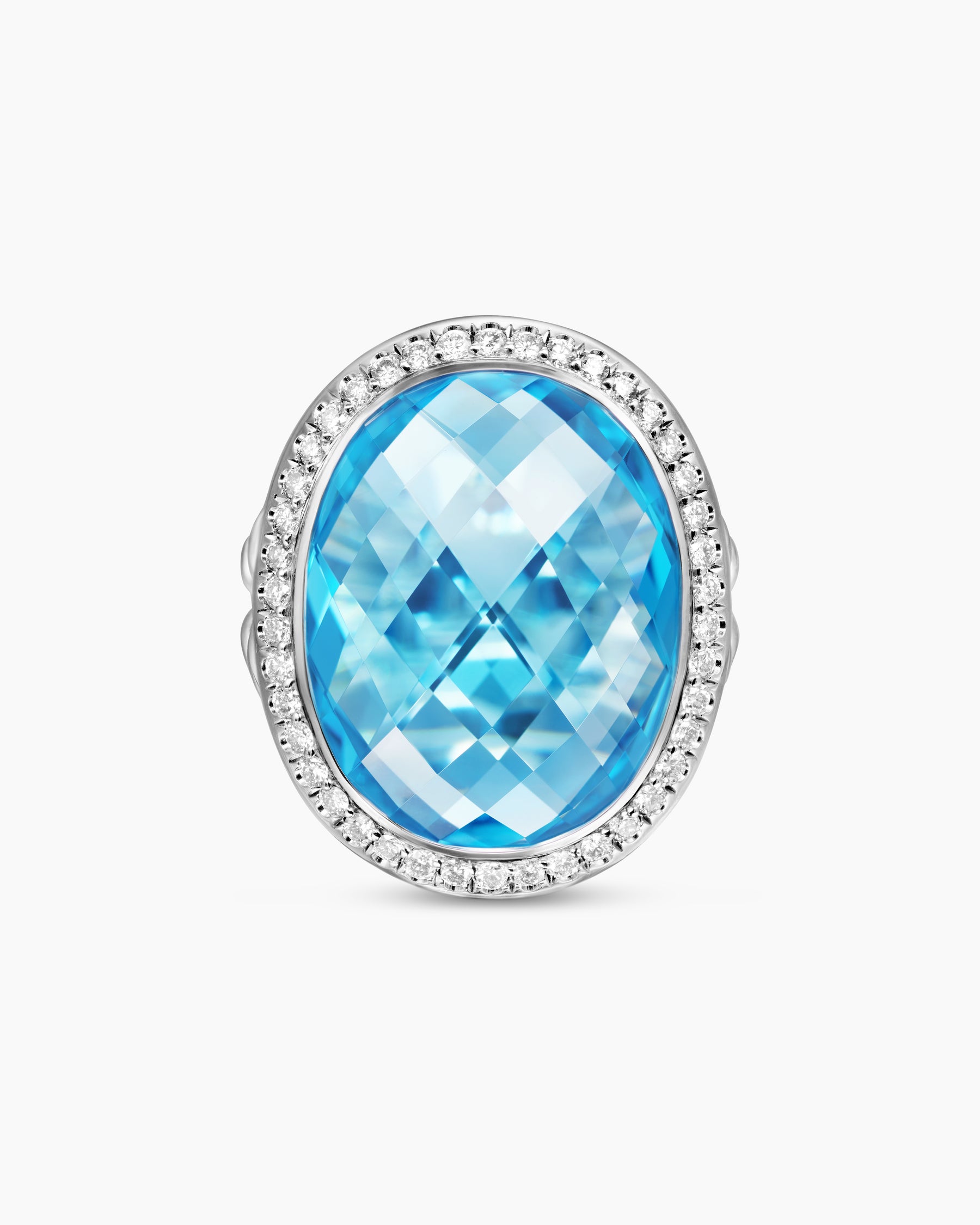 Albion Oval Ring in Sterling Silver with Blue Topaz and Diamonds, 21mm - Image 4