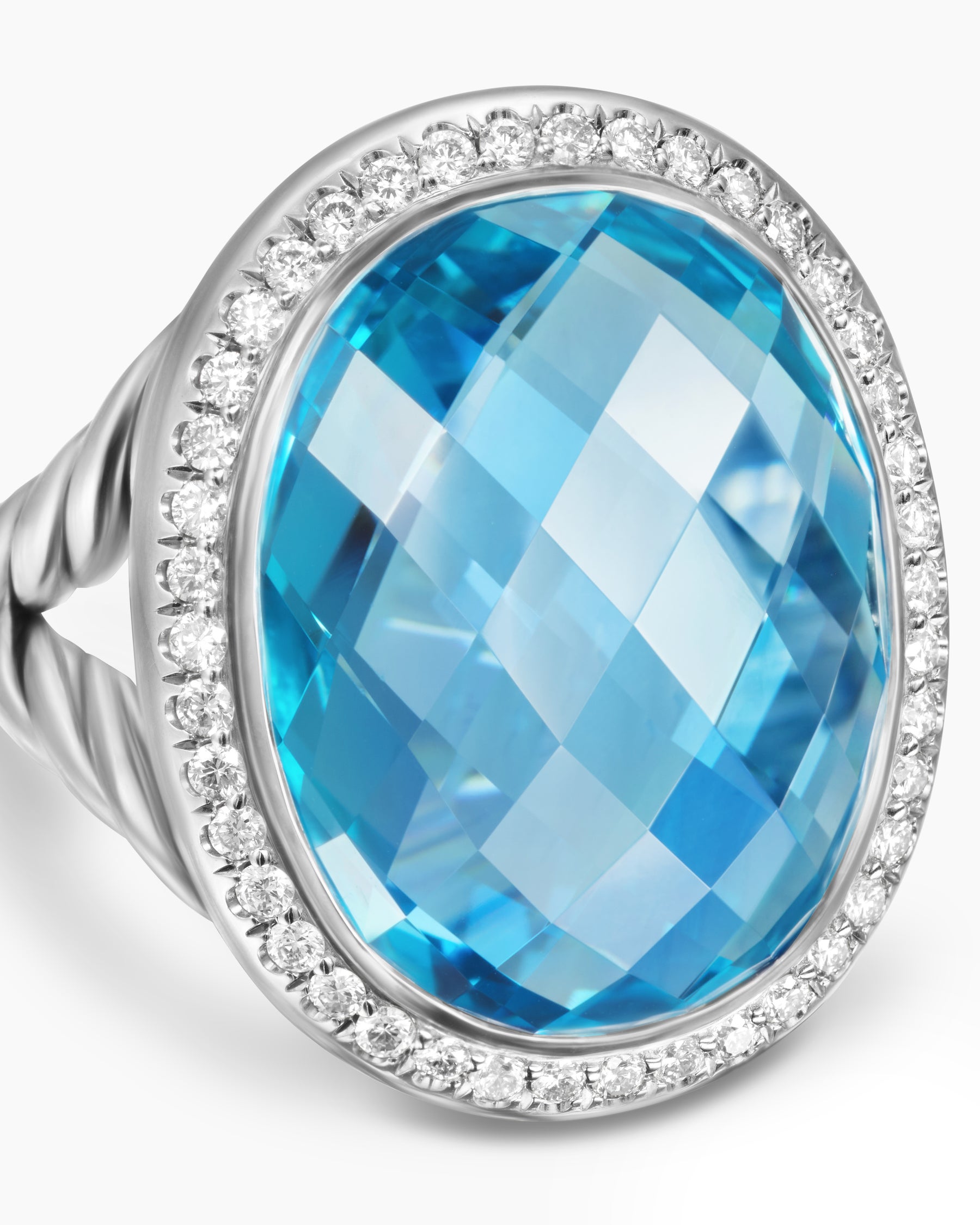 Albion Oval Ring in Sterling Silver with Blue Topaz and Diamonds, 21mm - Image 5