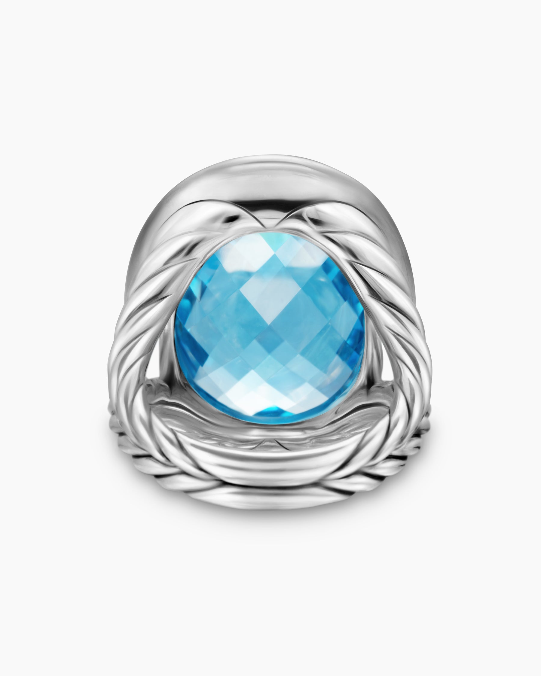Albion Oval Ring in Sterling Silver with Blue Topaz and Diamonds, 21mm - Image 6