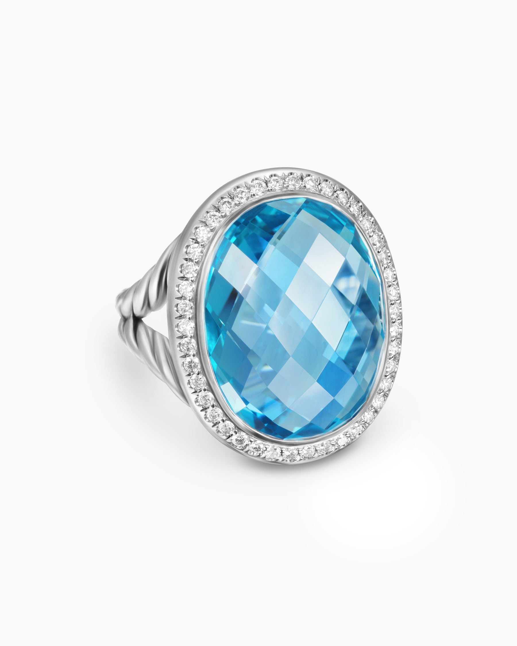 Albion Oval Ring in Sterling Silver with Blue Topaz and Diamonds, 21mm