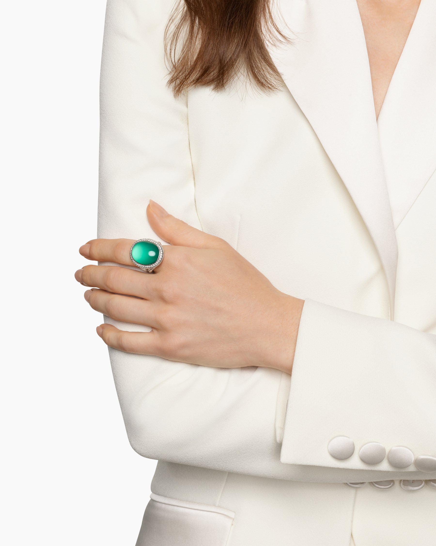 Alternative view of Albion Oval Ring in Sterling Silver with Lagoon Orchid and Diamonds, 21mm
