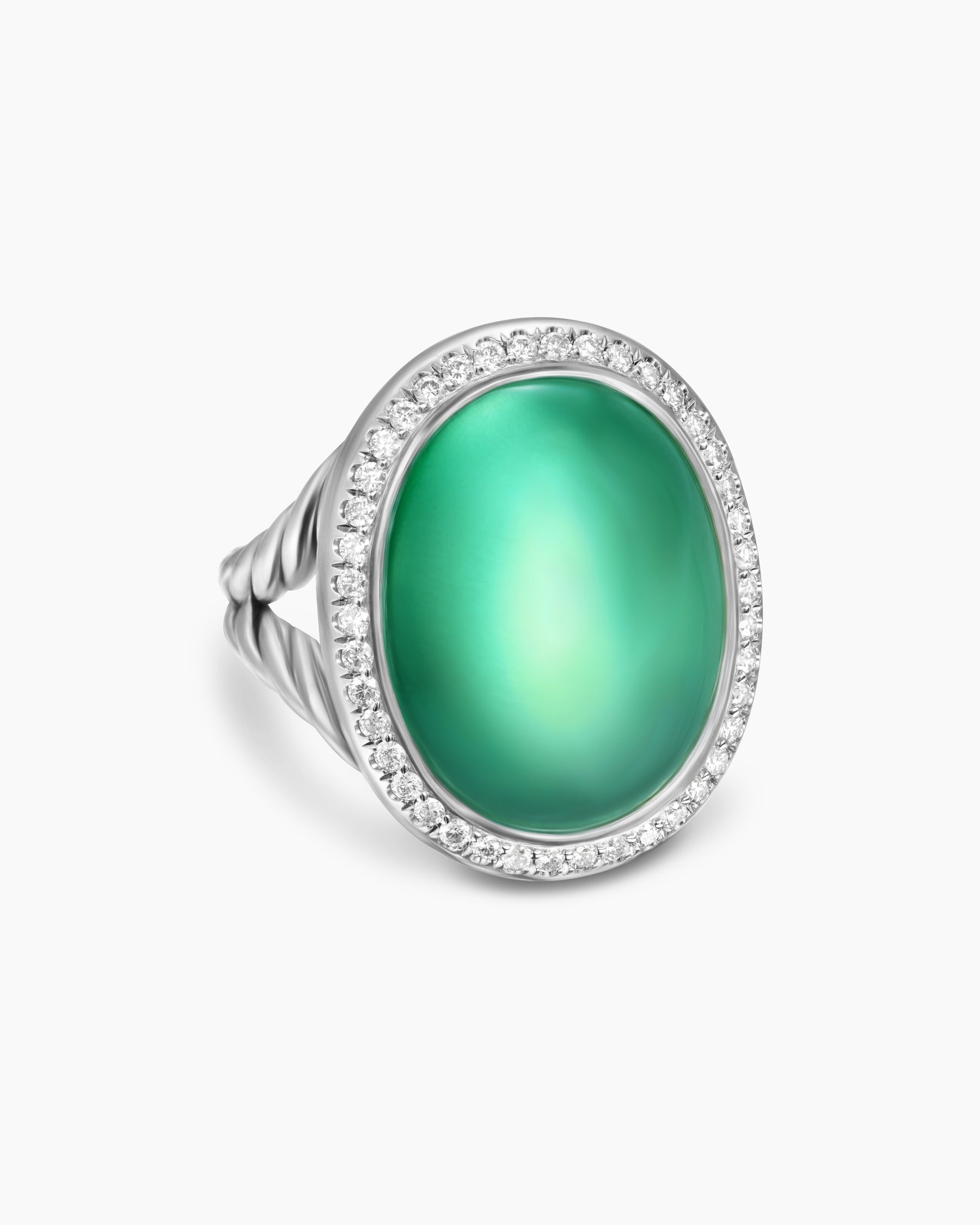 Albion Oval Ring in Sterling Silver with Lagoon Orchid and Diamonds, 21mm