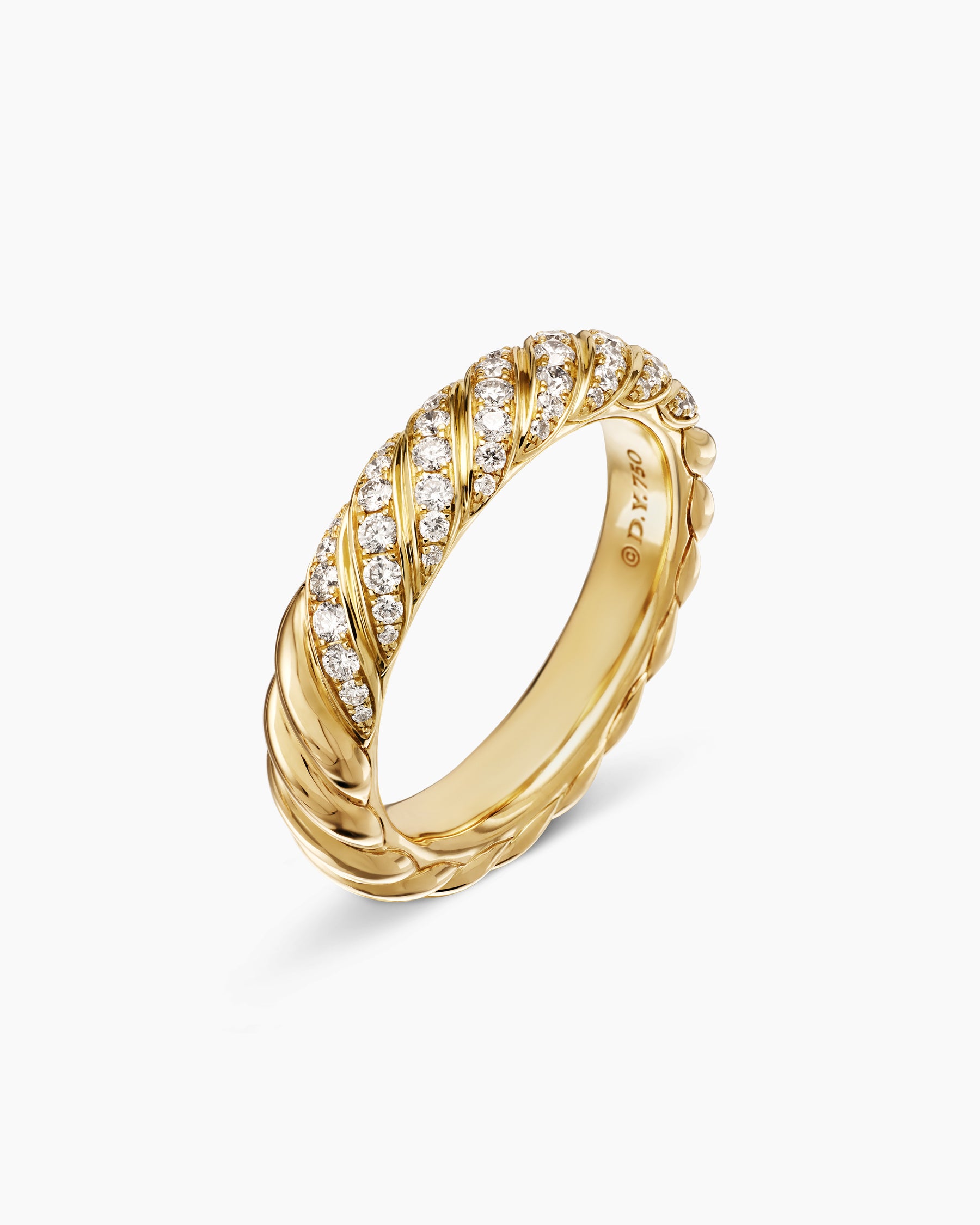 Sculpted Cable Band Ring in 18K Yellow Gold with Diamonds, 4.6mm - Image 3