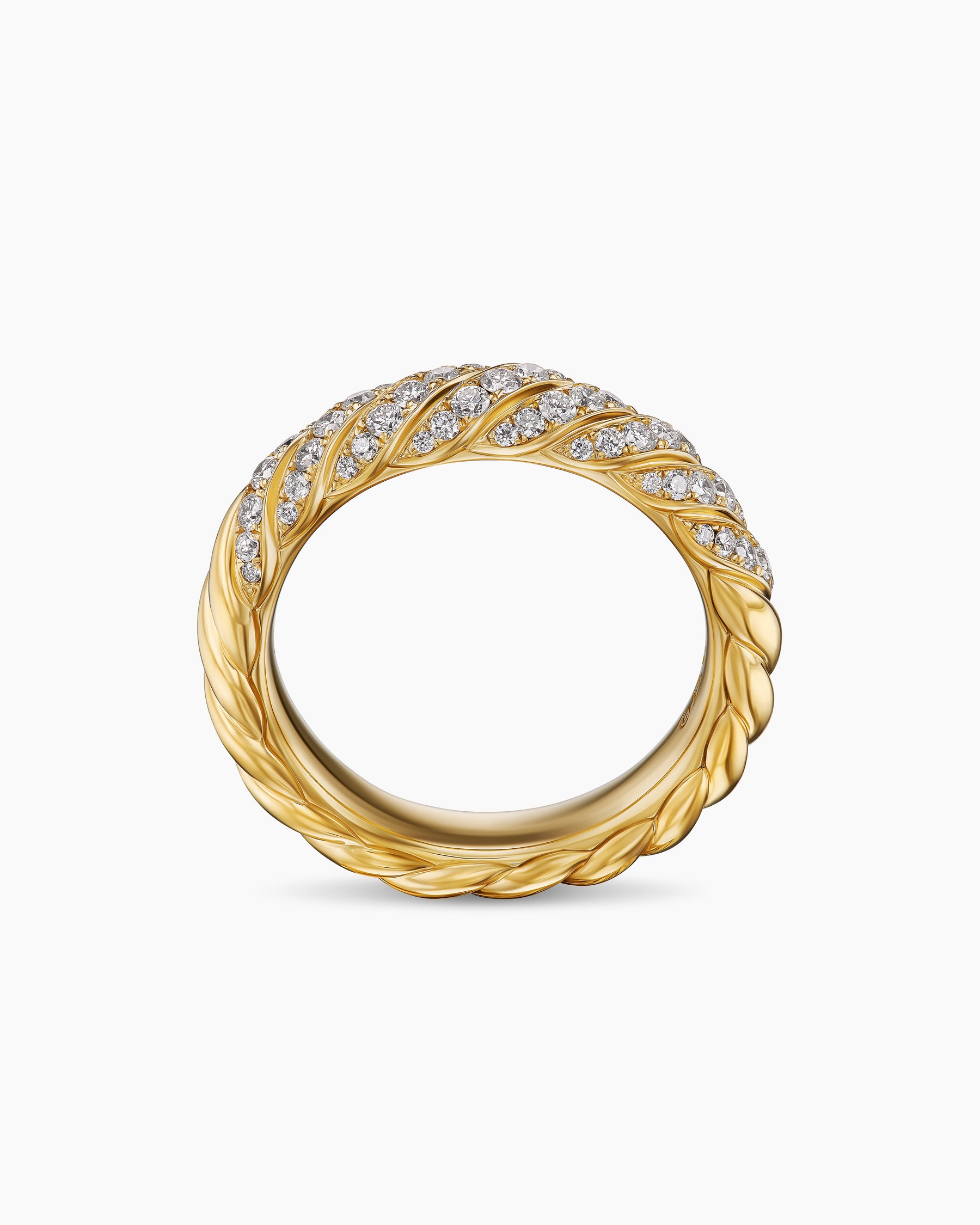 Sculpted Cable Band Ring in 18K Yellow Gold with Diamonds, 4.6mm - Image 5