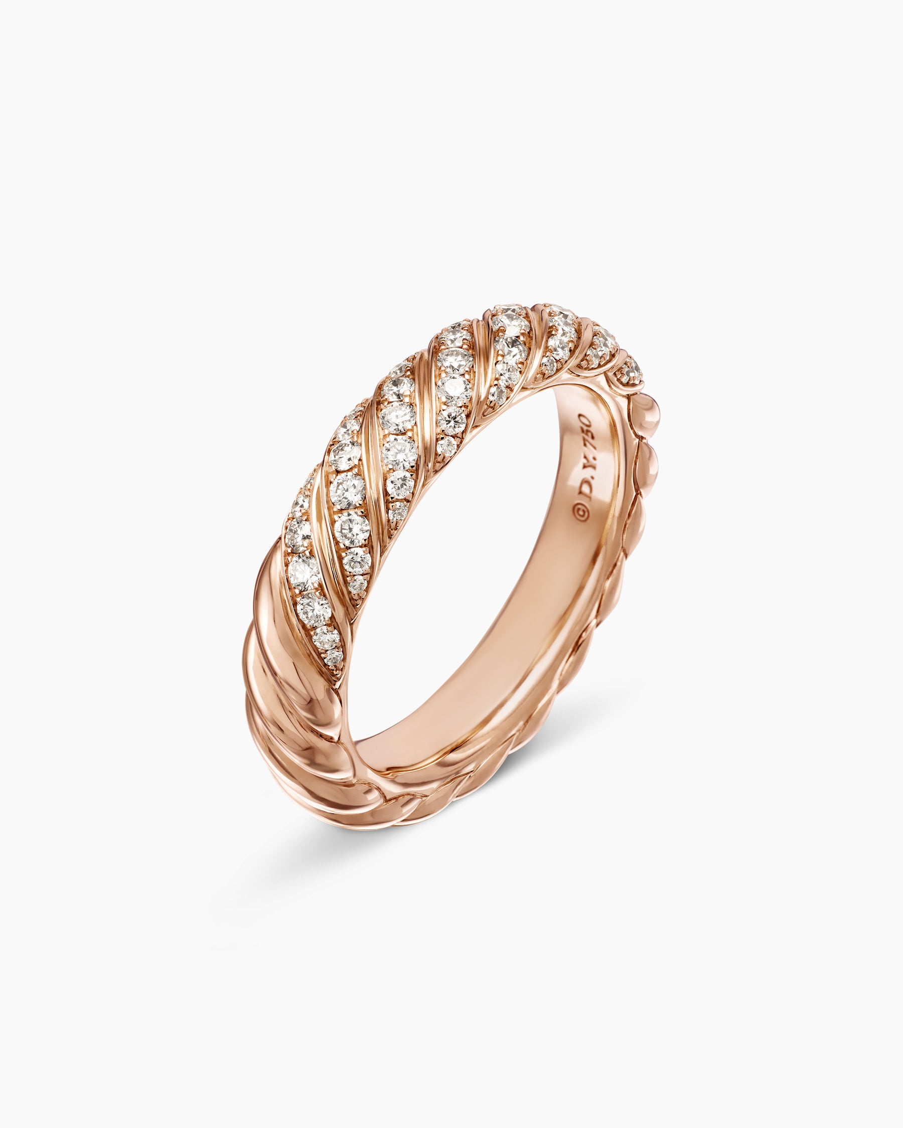 Sculpted Cable Band Ring in 18K Rose Gold with Diamonds, 4.6mm - Image 3