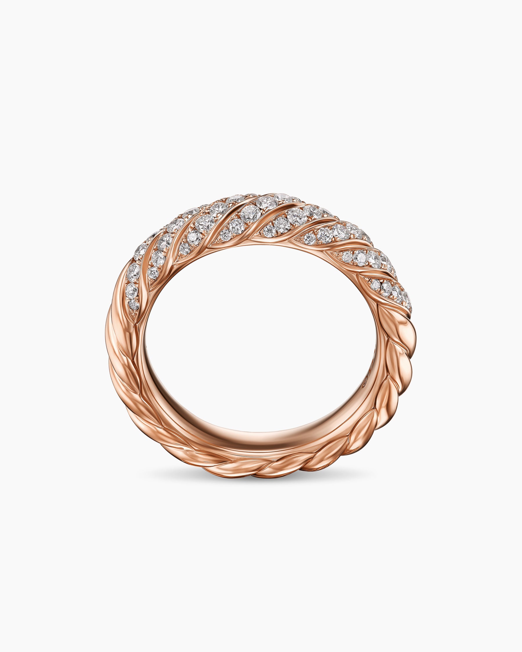 Sculpted Cable Band Ring in 18K Rose Gold with Diamonds, 4.6mm - Image 5