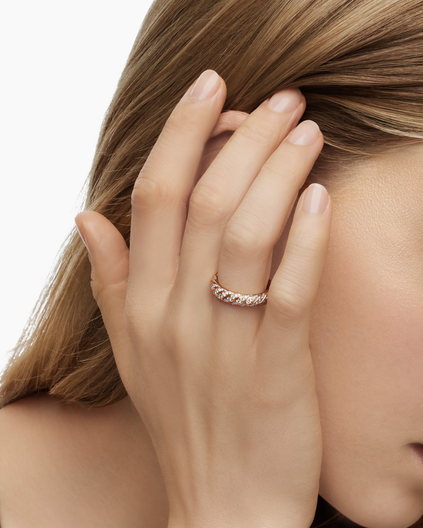 Sculpted Cable Band Ring in 18K Rose Gold with Diamonds, 4.6mm - Image 7