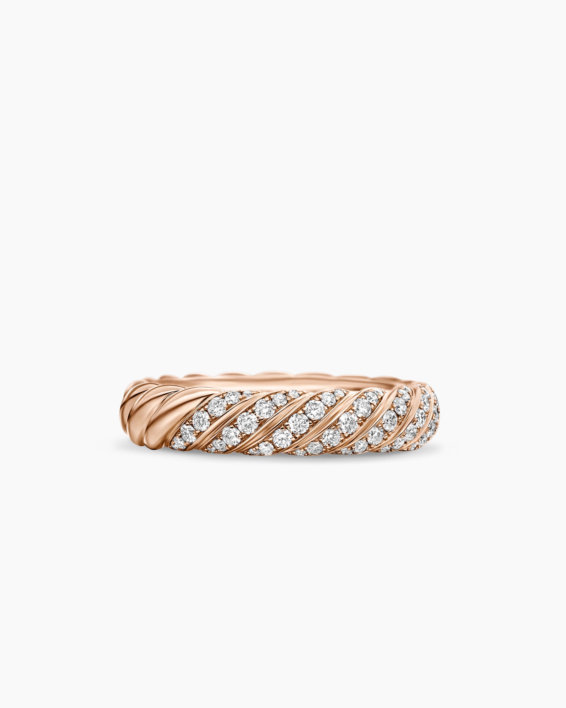 Sculpted Cable Band Ring in 18K Rose Gold with Diamonds, 4.6mm