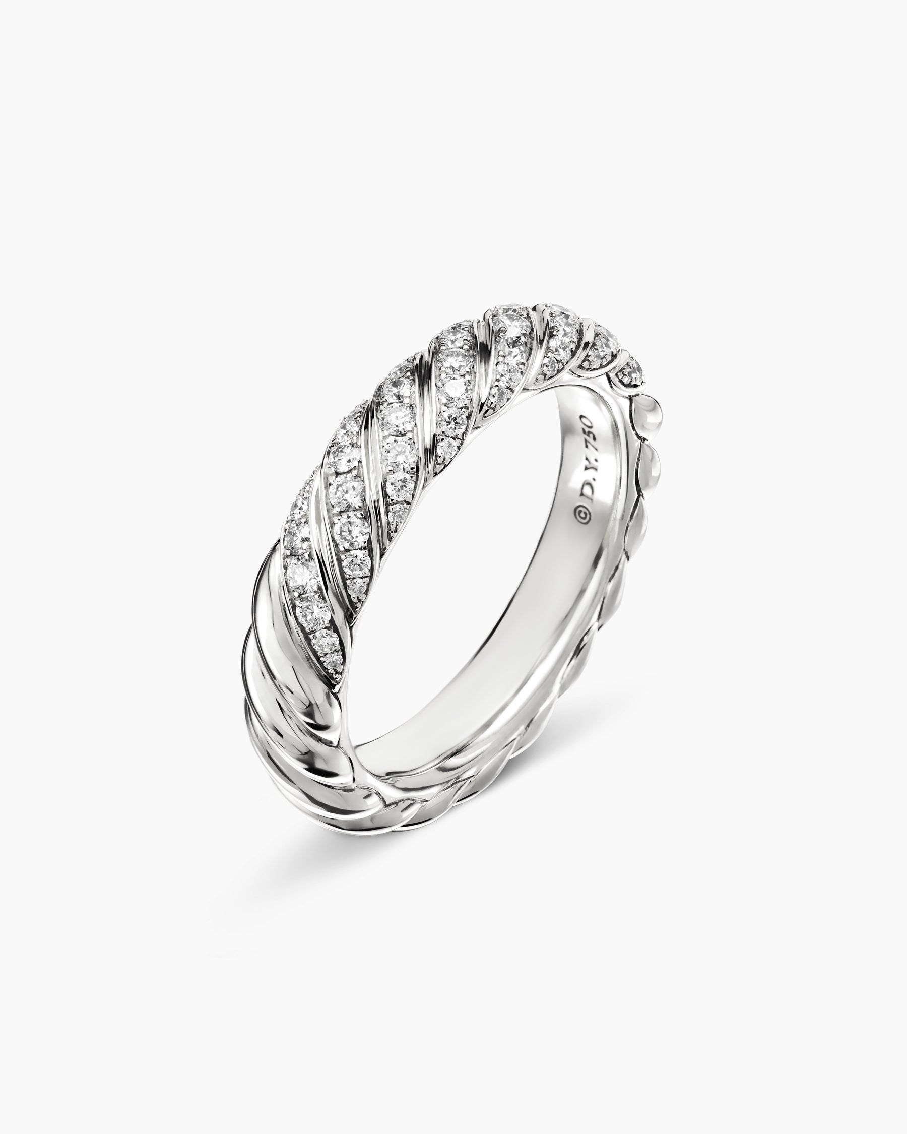 Sculpted Cable Band Ring in 18K White Gold with Diamonds, 4.6mm - Image 3