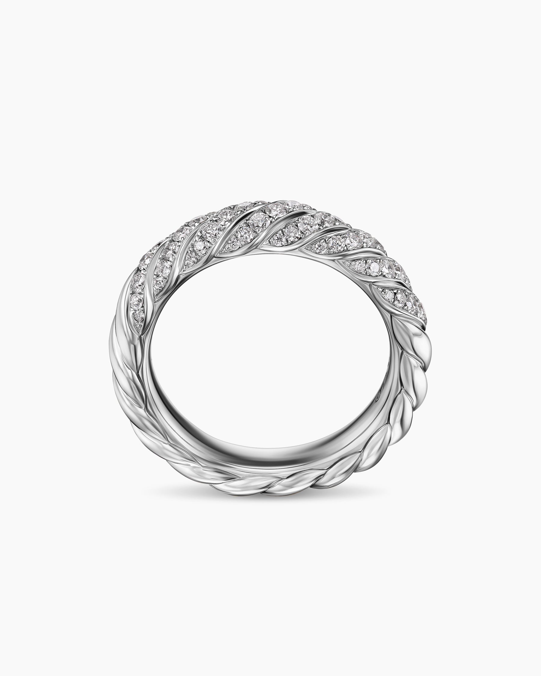 Sculpted Cable Band Ring in 18K White Gold with Diamonds, 4.6mm - Image 5