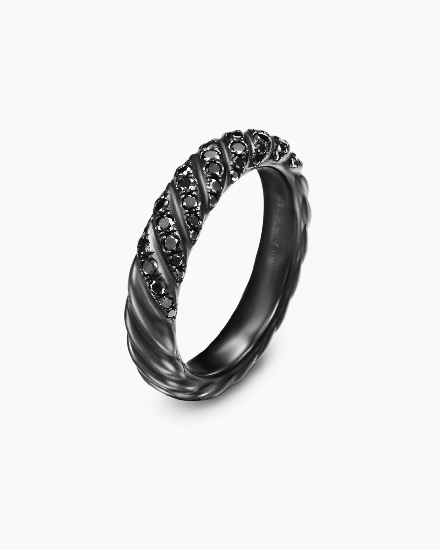 Sculpted Cable Band Ring in Black Titanium with Black Diamonds, 4.6mm - Image 3