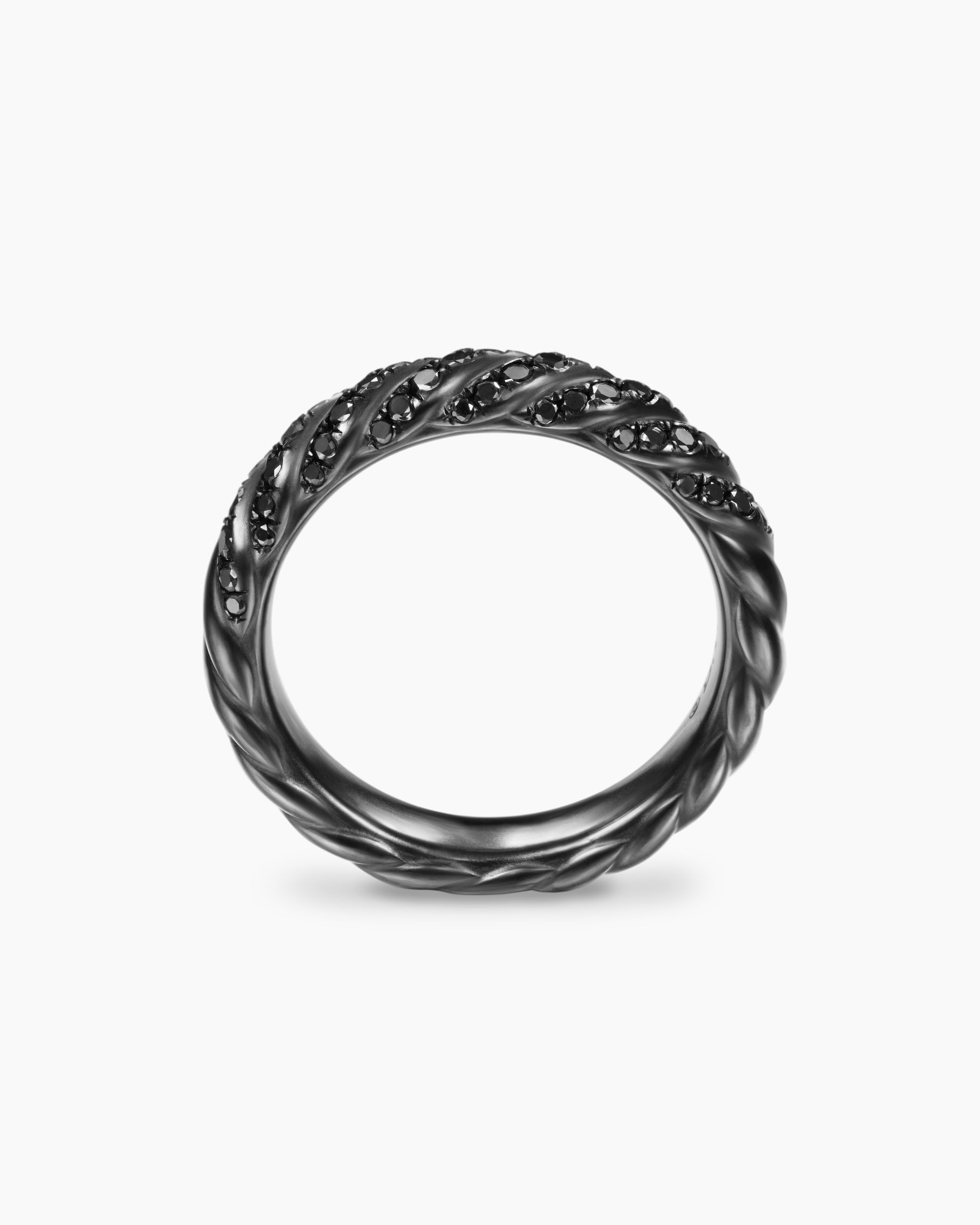Sculpted Cable Band Ring in Black Titanium with Black Diamonds, 4.6mm - Image 5