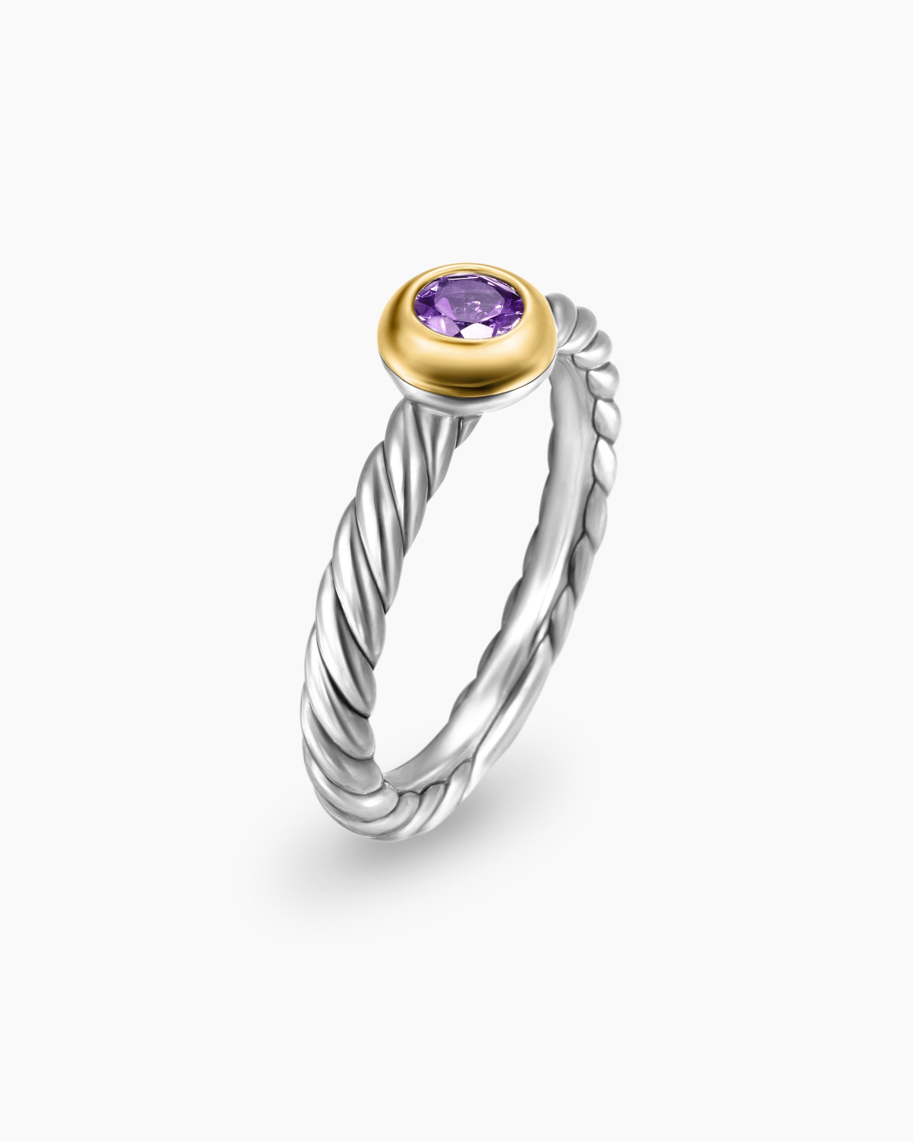 Petite Cable Ring in Sterling Silver with 14K Yellow Gold and Amethyst, 2.8mm - Image 3