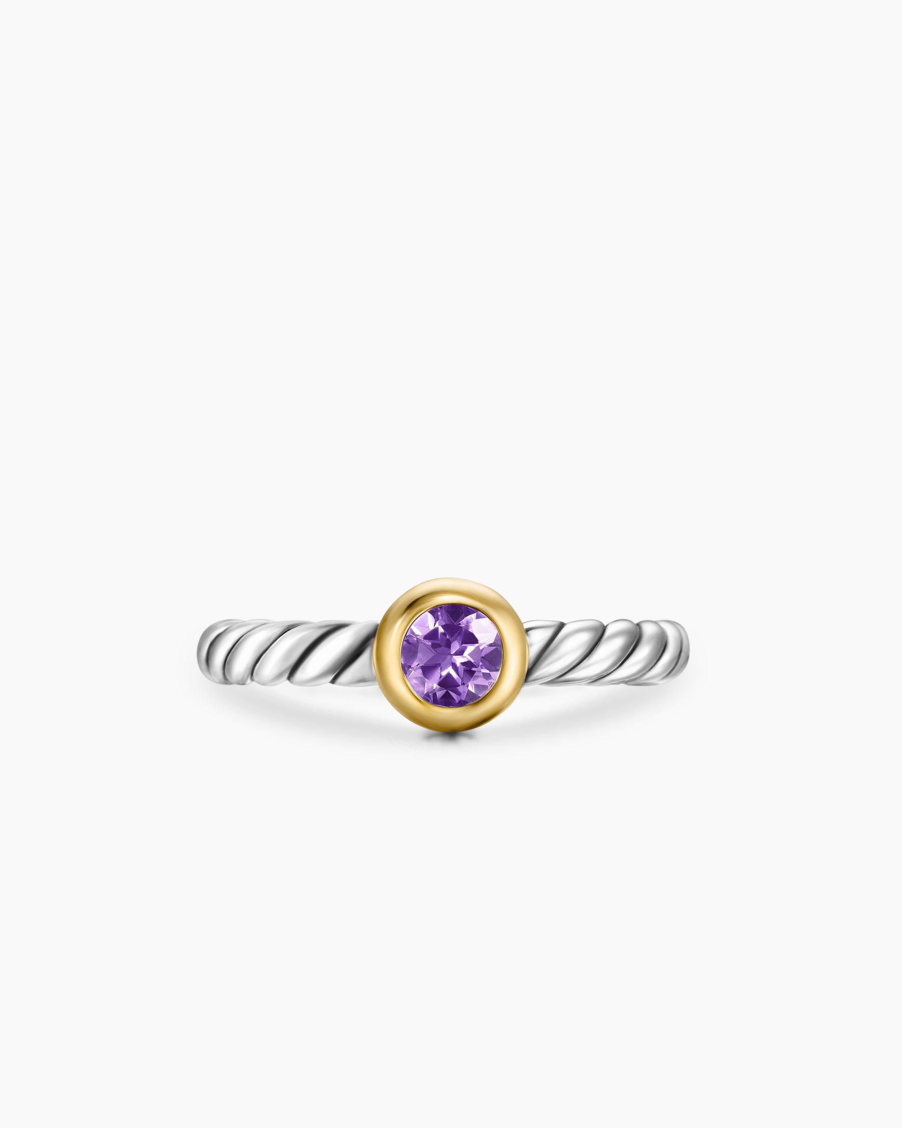 Petite Cable Ring in Sterling Silver with 14K Yellow Gold and Amethyst, 2.8mm - Image 4