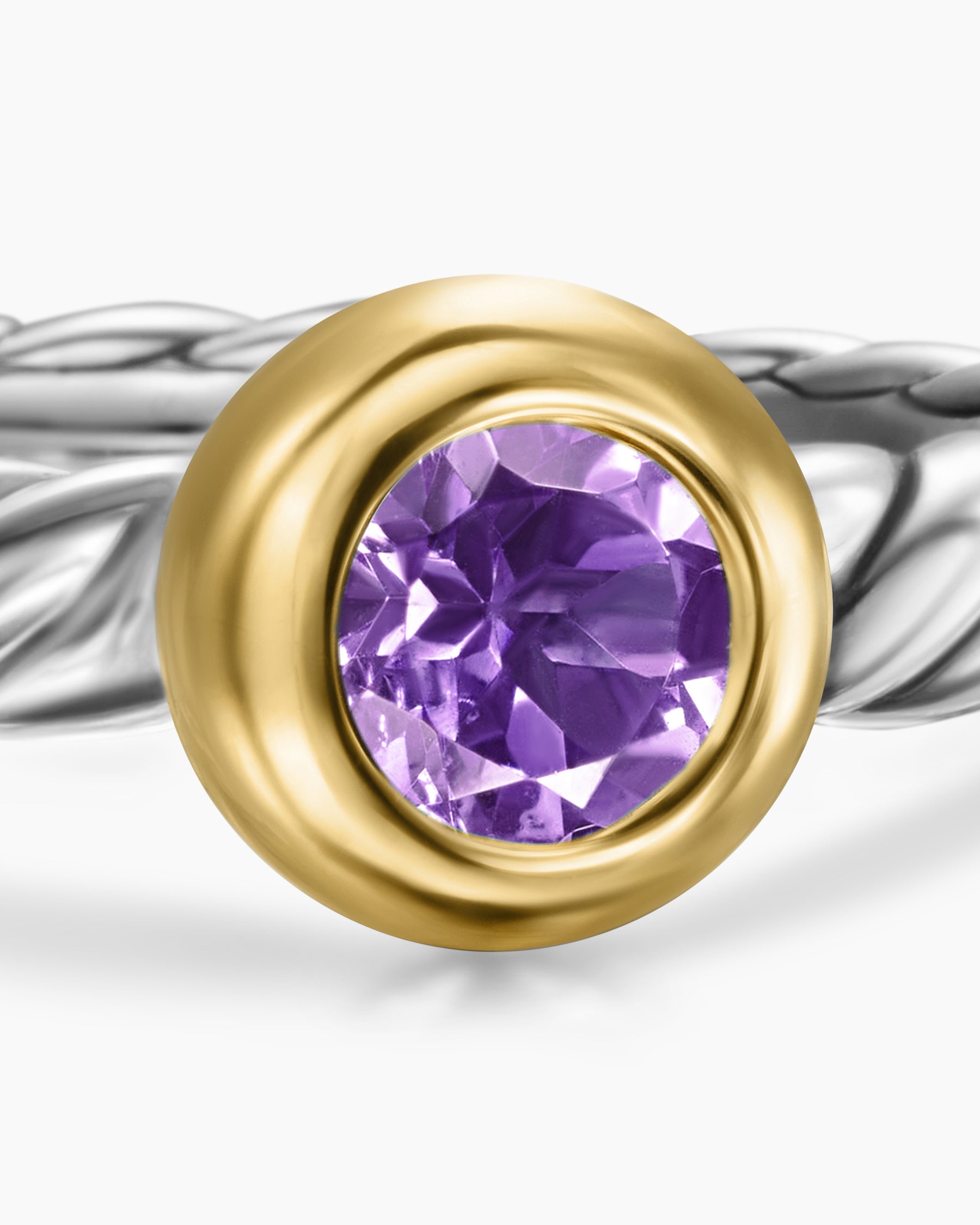Petite Cable Ring in Sterling Silver with 14K Yellow Gold and Amethyst, 2.8mm - Image 5
