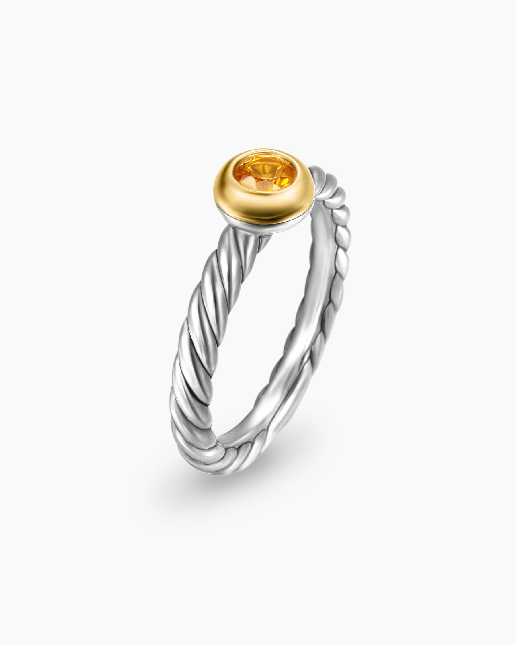 Petite Cable Ring in Sterling Silver with 14K Yellow Gold and Citrine, 2.8mm - Image 3