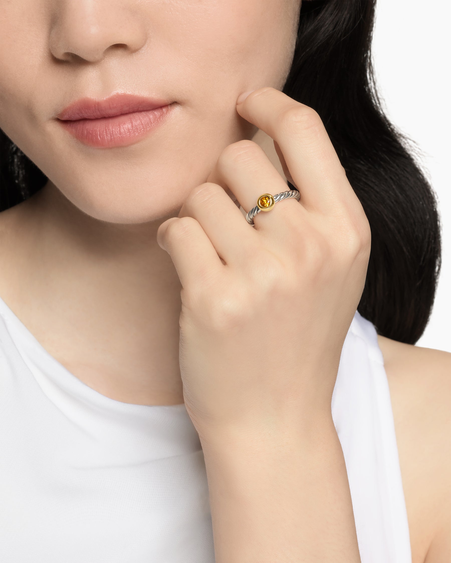 Petite Cable Ring in Sterling Silver with 14K Yellow Gold and Citrine, 2.8mm - Image 2