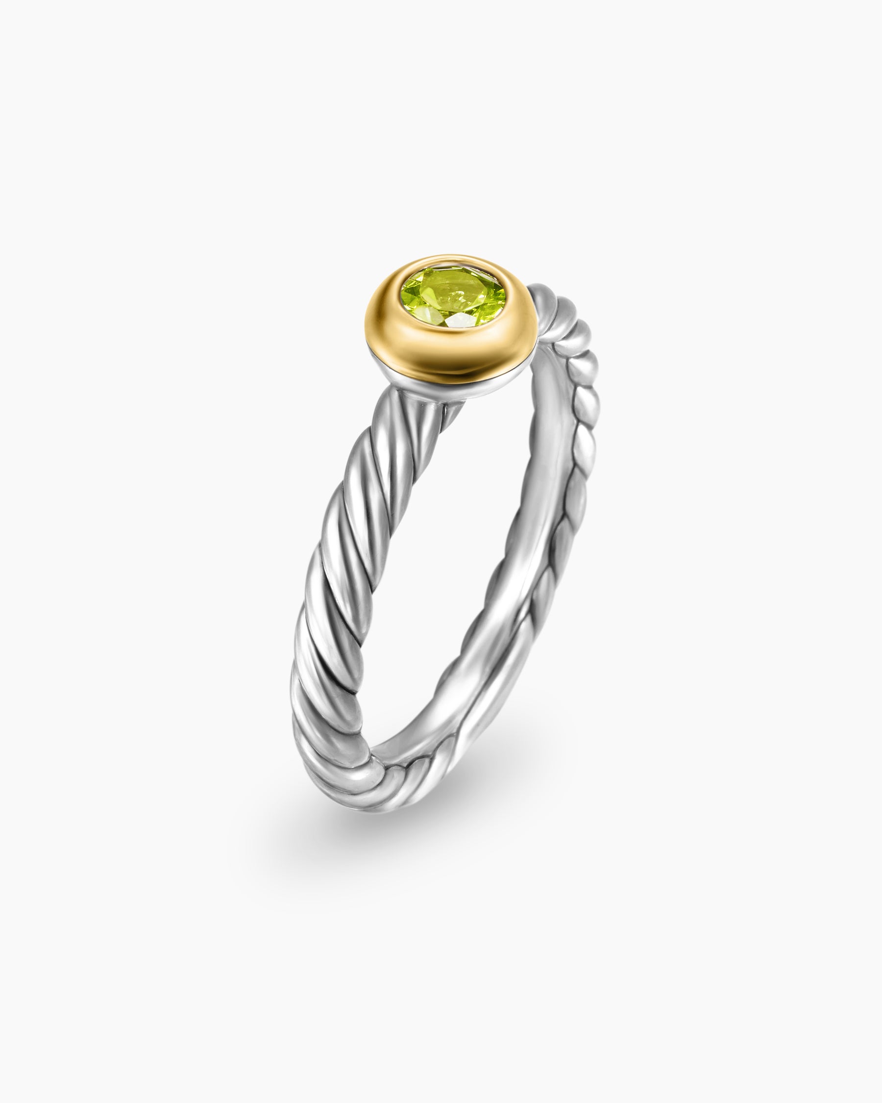 Petite Cable Ring in Sterling Silver with 14K Yellow Gold and Peridot, 2.8mm - Image 3