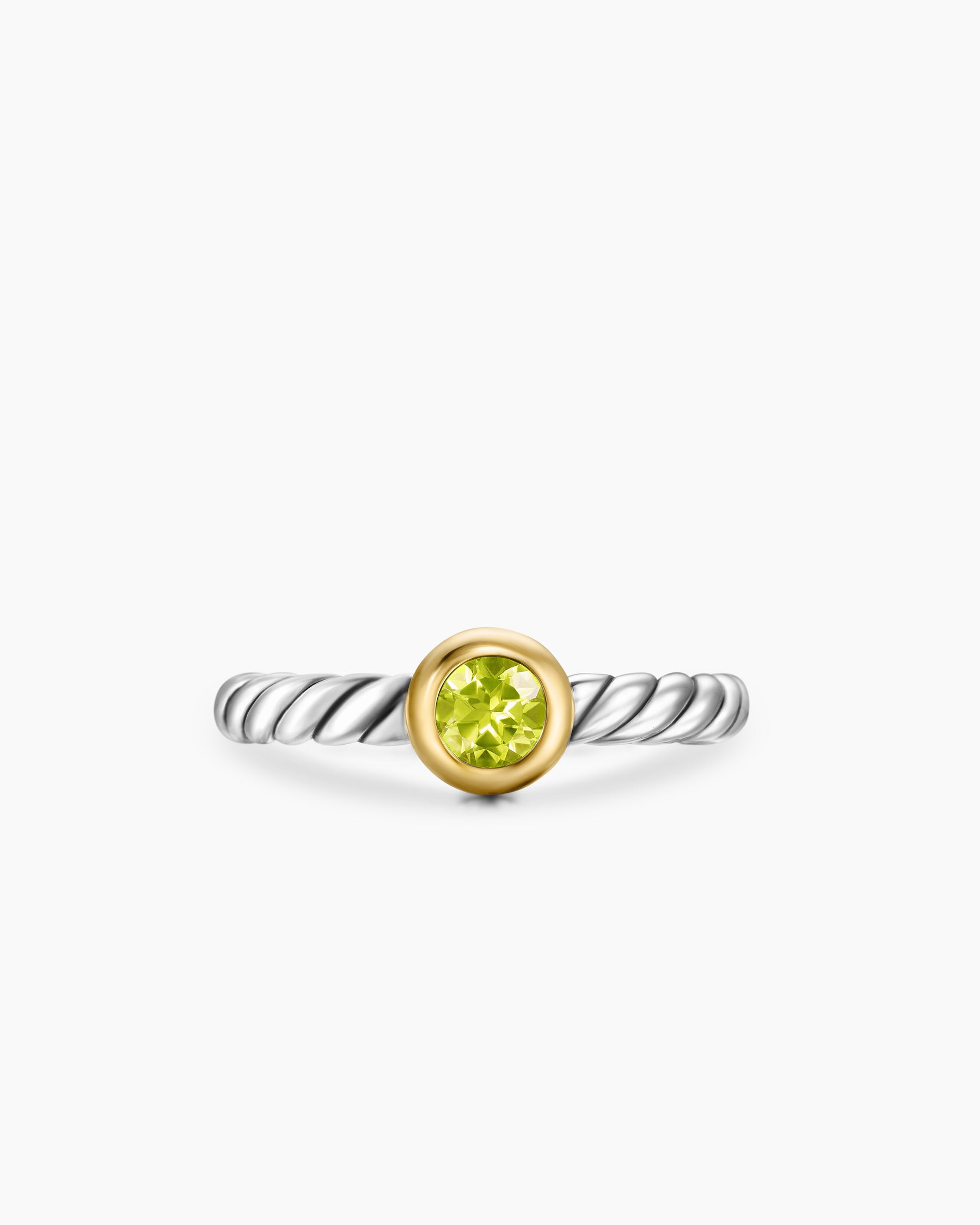 Petite Cable Ring in Sterling Silver with 14K Yellow Gold and Peridot, 2.8mm - Image 4