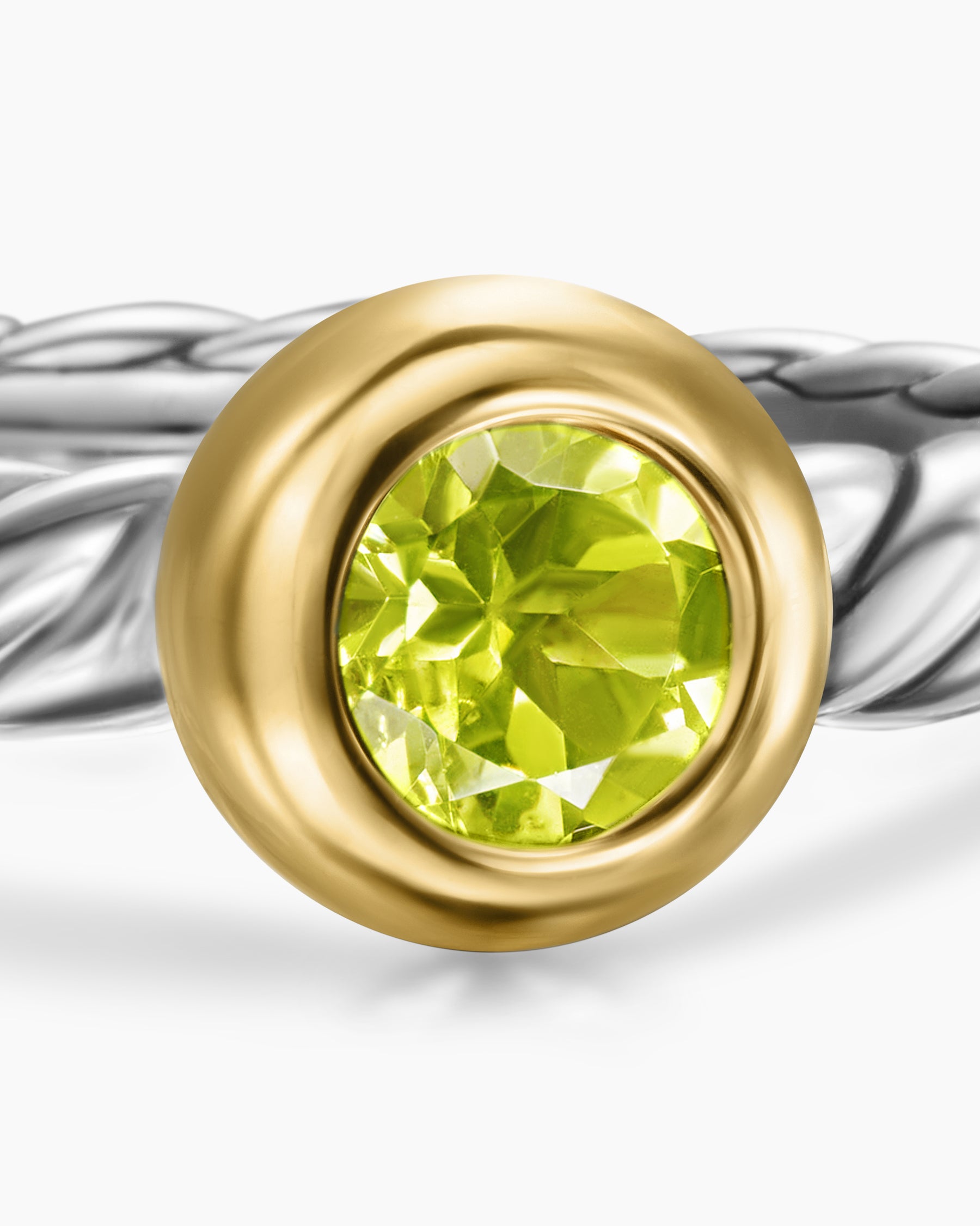 Petite Cable Ring in Sterling Silver with 14K Yellow Gold and Peridot, 2.8mm - Image 5