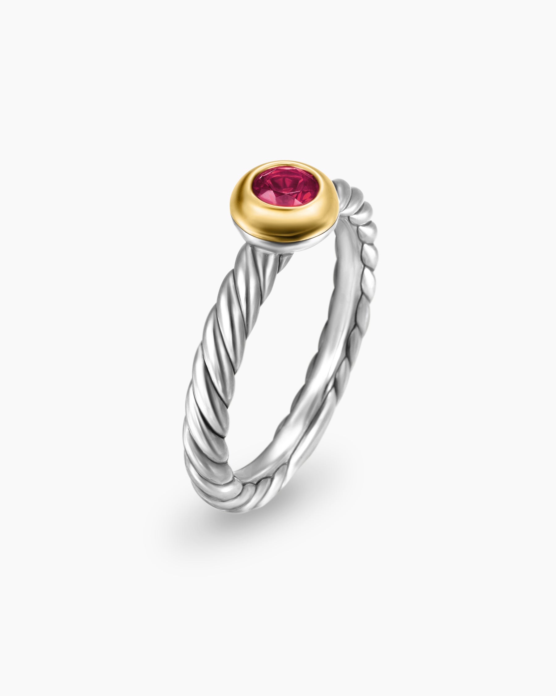 Petite Cable Ring in Sterling Silver with 14K Yellow Gold and Rhodolite Garnet, 2.8mm - Image 3