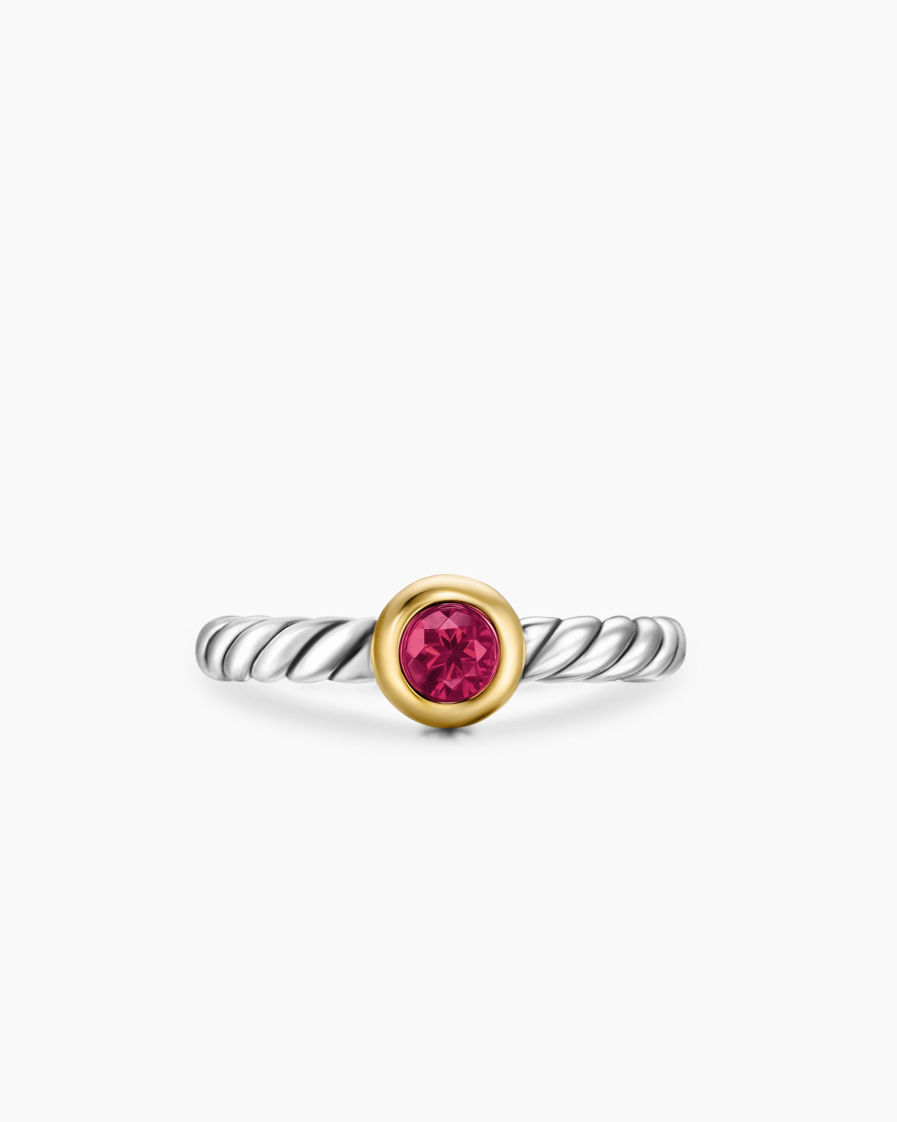 Petite Cable Ring in Sterling Silver with 14K Yellow Gold and Rhodolite Garnet, 2.8mm - Image 4