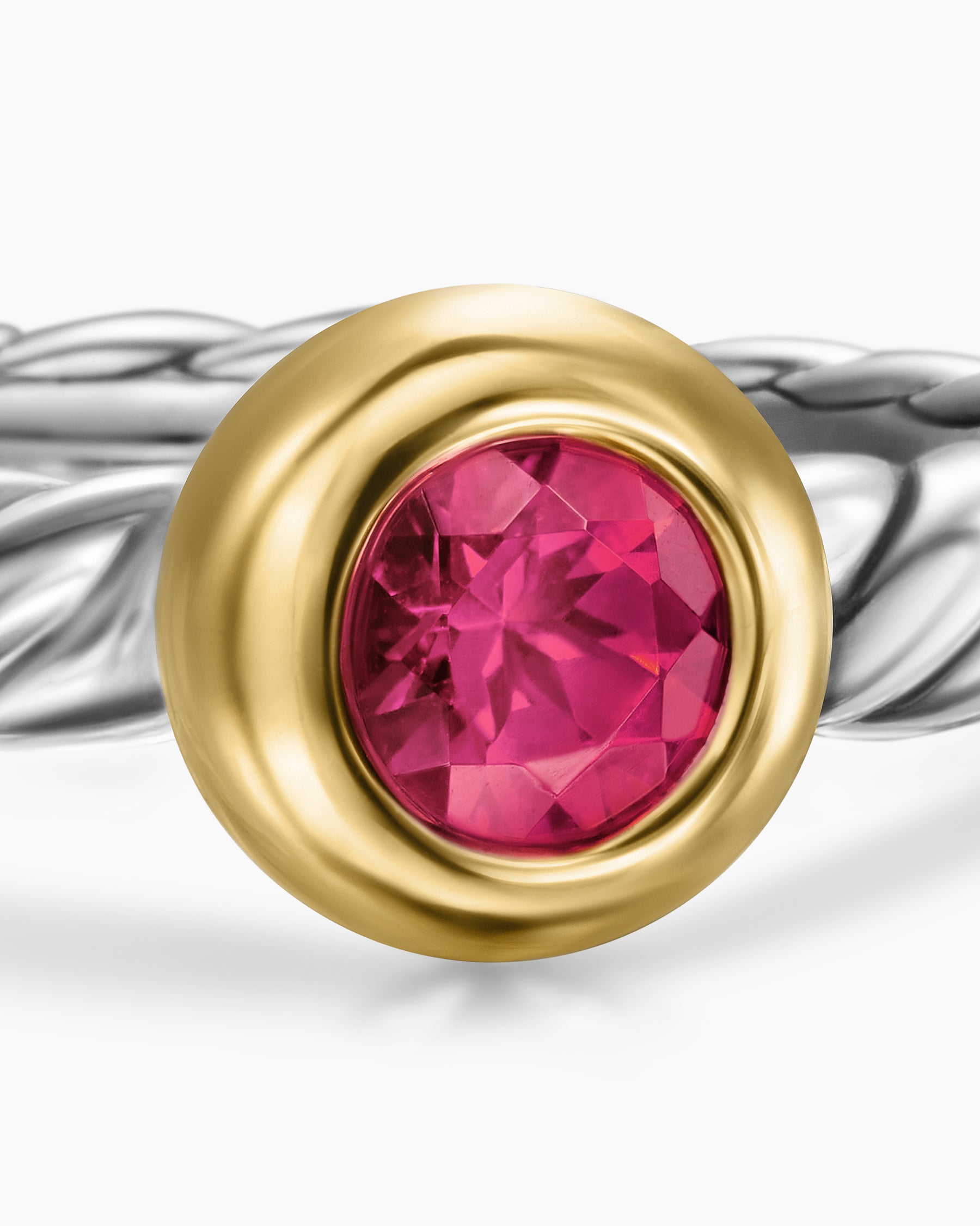 Petite Cable Ring in Sterling Silver with 14K Yellow Gold and Rhodolite Garnet, 2.8mm - Image 5