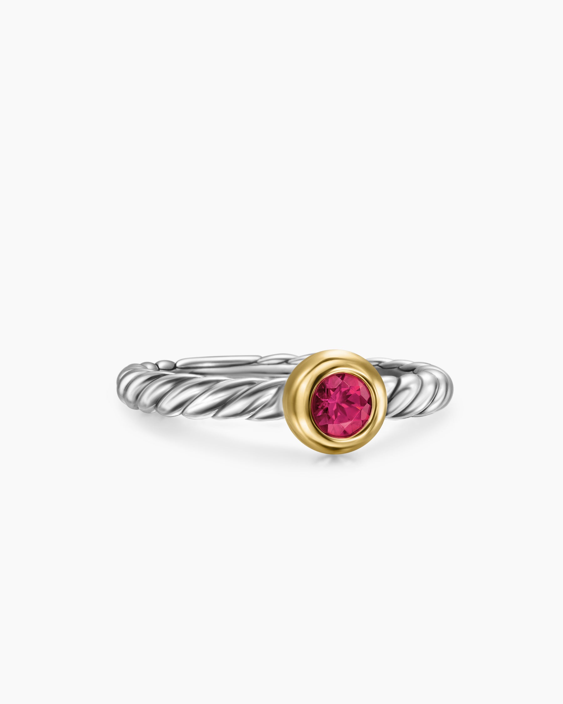 Petite Cable Ring in Sterling Silver with 14K Yellow Gold and Rhodolite Garnet, 2.8mm