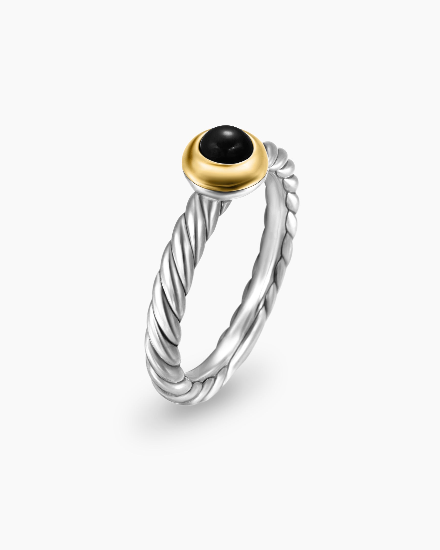Petite Cable Ring in Sterling Silver with 14K Yellow Gold and Black Onyx, 2.8mm - Image 3