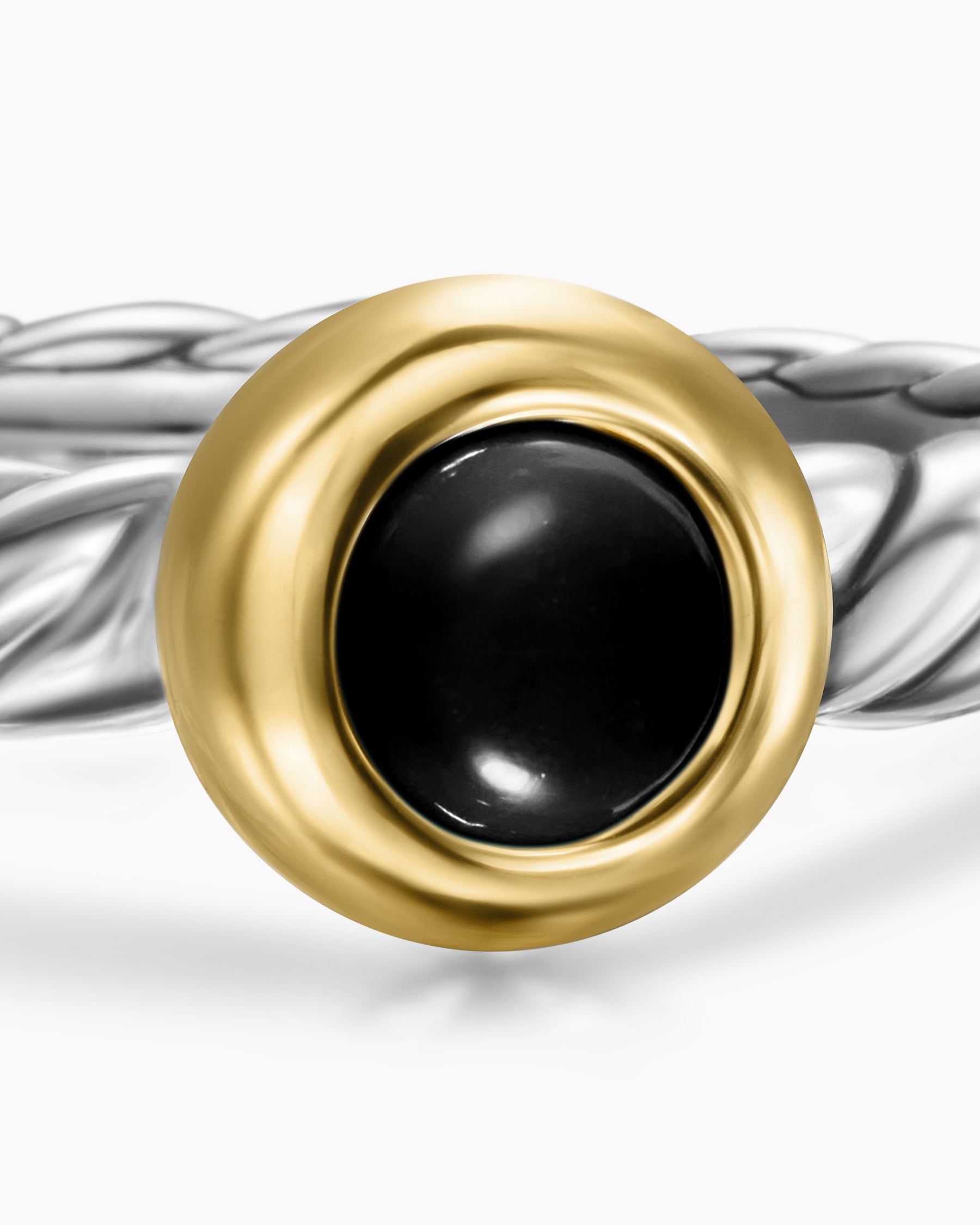 Petite Cable Ring in Sterling Silver with 14K Yellow Gold and Black Onyx, 2.8mm - Image 5