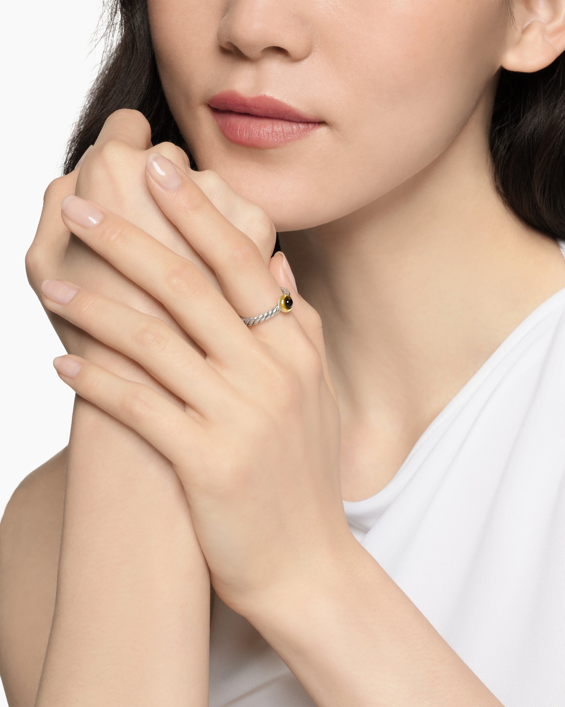 Alternative view of Petite Cable Ring in Sterling Silver with 14K Yellow Gold and Black Onyx, 2.8mm