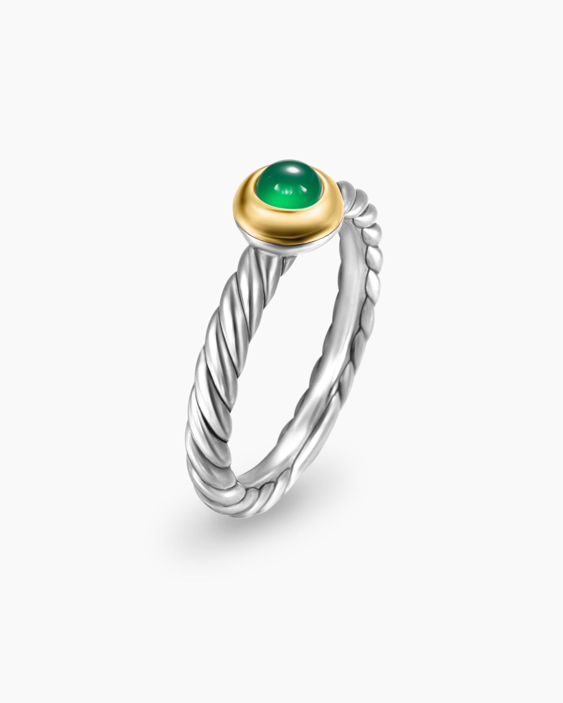 Petite Cable Ring in Sterling Silver with 14K Yellow Gold and Green Onyx, 2.8mm - Image 3