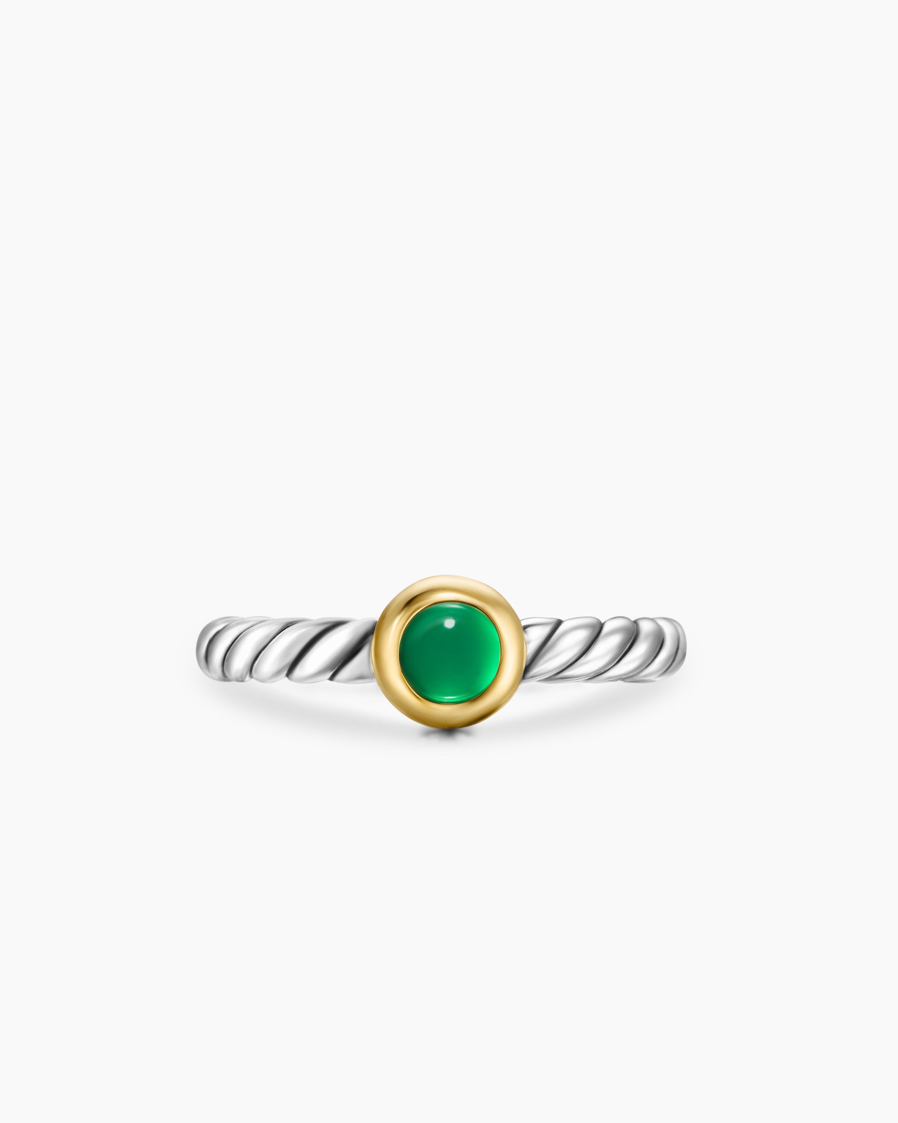 Petite Cable Ring in Sterling Silver with 14K Yellow Gold and Green Onyx, 2.8mm - Image 4