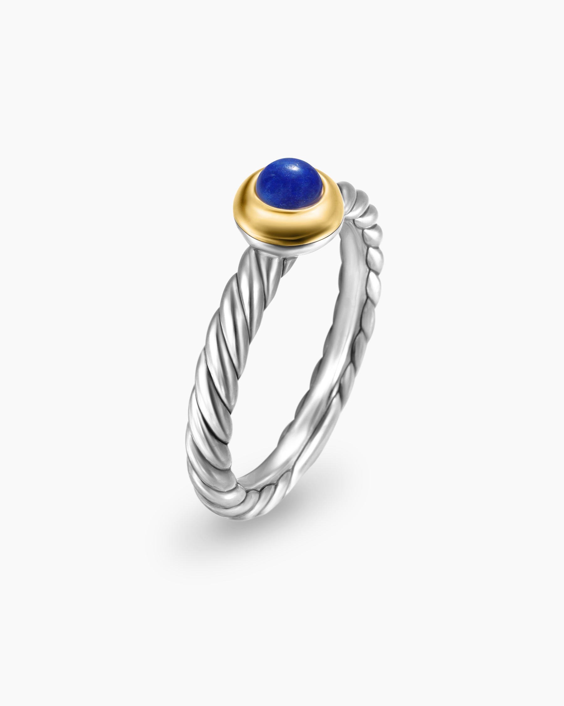 Petite Cable Ring in Sterling Silver with 14K Yellow Gold and Lapis Lazuli, 2.8mm - Image 3