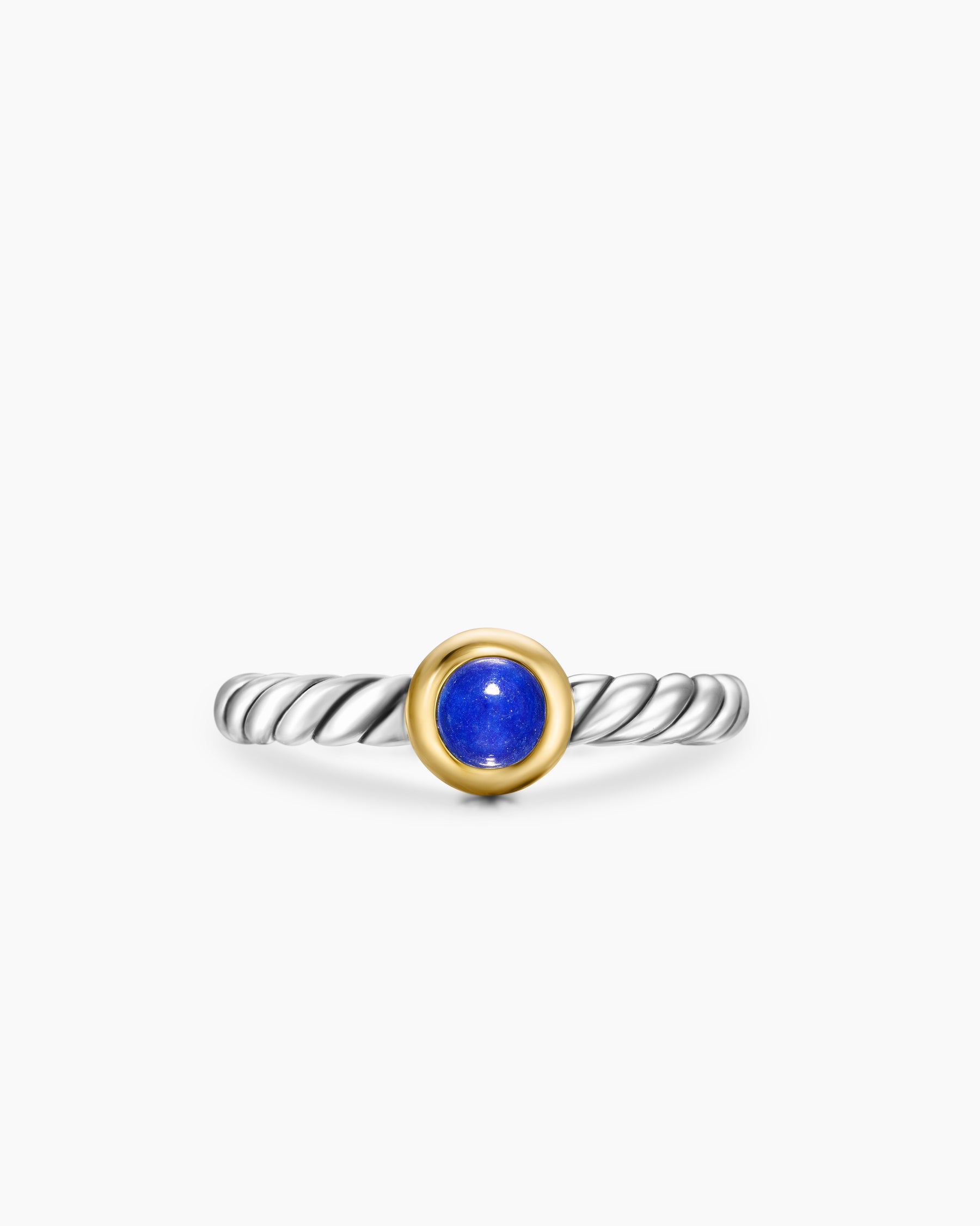 Petite Cable Ring in Sterling Silver with 14K Yellow Gold and Lapis Lazuli, 2.8mm - Image 4