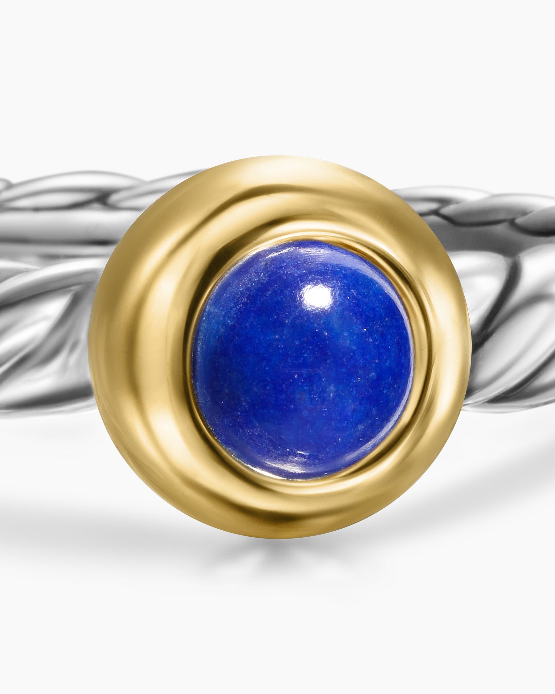 Petite Cable Ring in Sterling Silver with 14K Yellow Gold and Lapis Lazuli, 2.8mm - Image 5