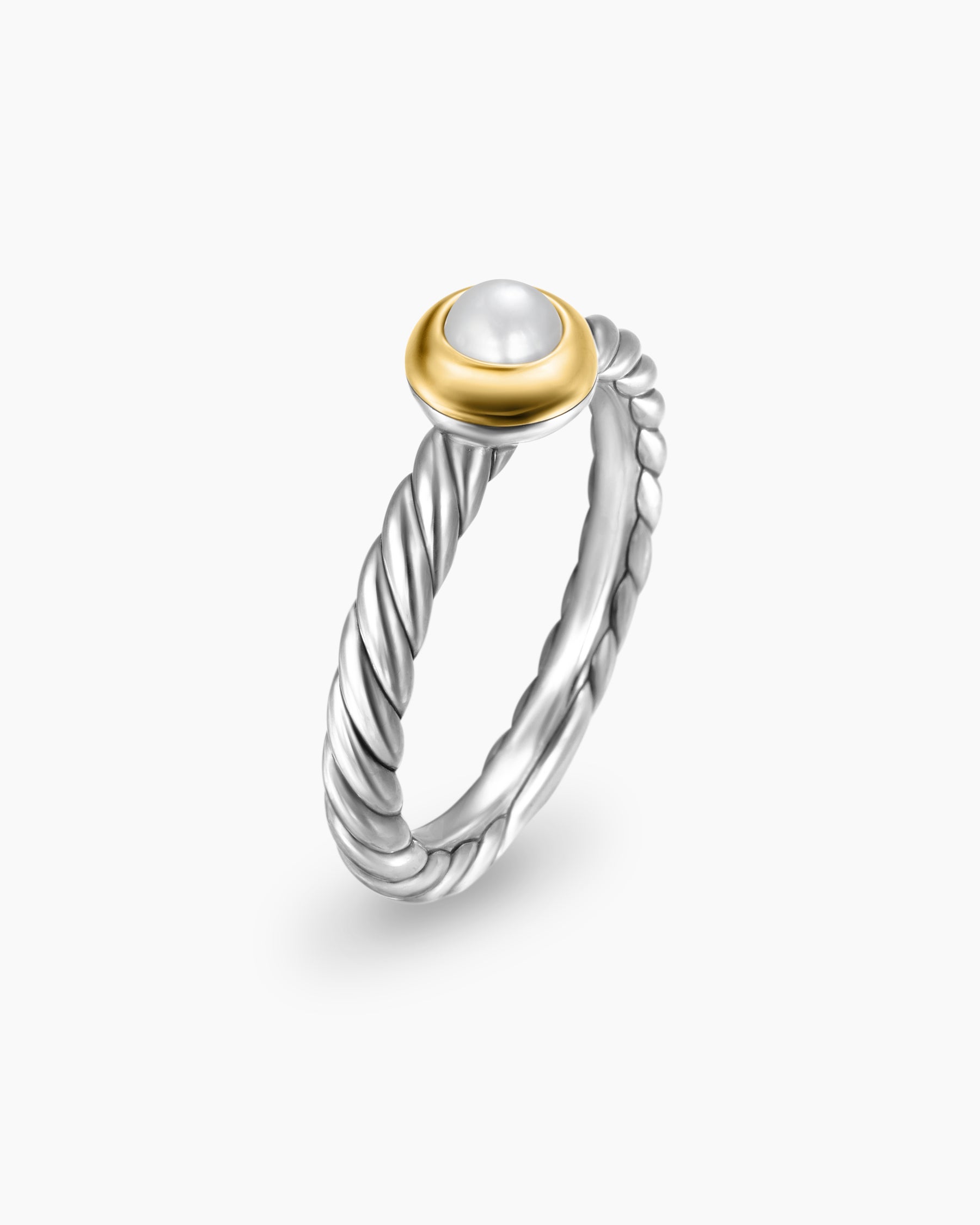 Petite Cable Ring in Sterling Silver with 14K Yellow Gold and Pearl, 2.8mm - Image 3