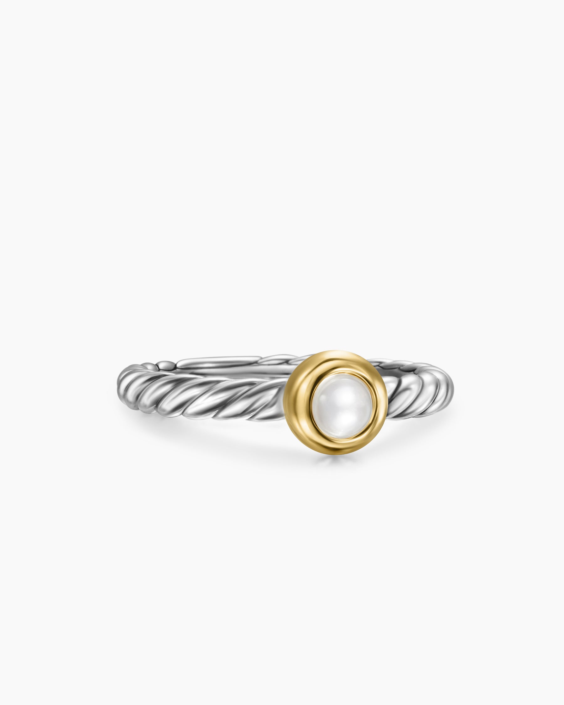 Petite Cable Ring in Sterling Silver with 14K Yellow Gold and Pearl, 2.8mm