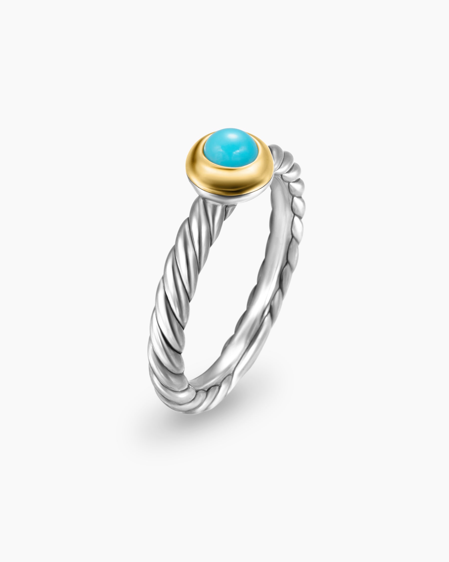 Petite Cable Ring in Sterling Silver with 14K Yellow Gold and Turquoise, 2.8mm - Image 3
