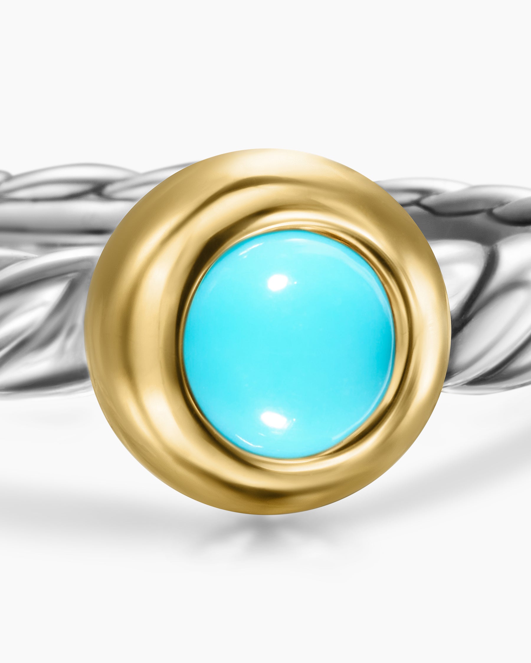 Petite Cable Ring in Sterling Silver with 14K Yellow Gold and Turquoise, 2.8mm - Image 5