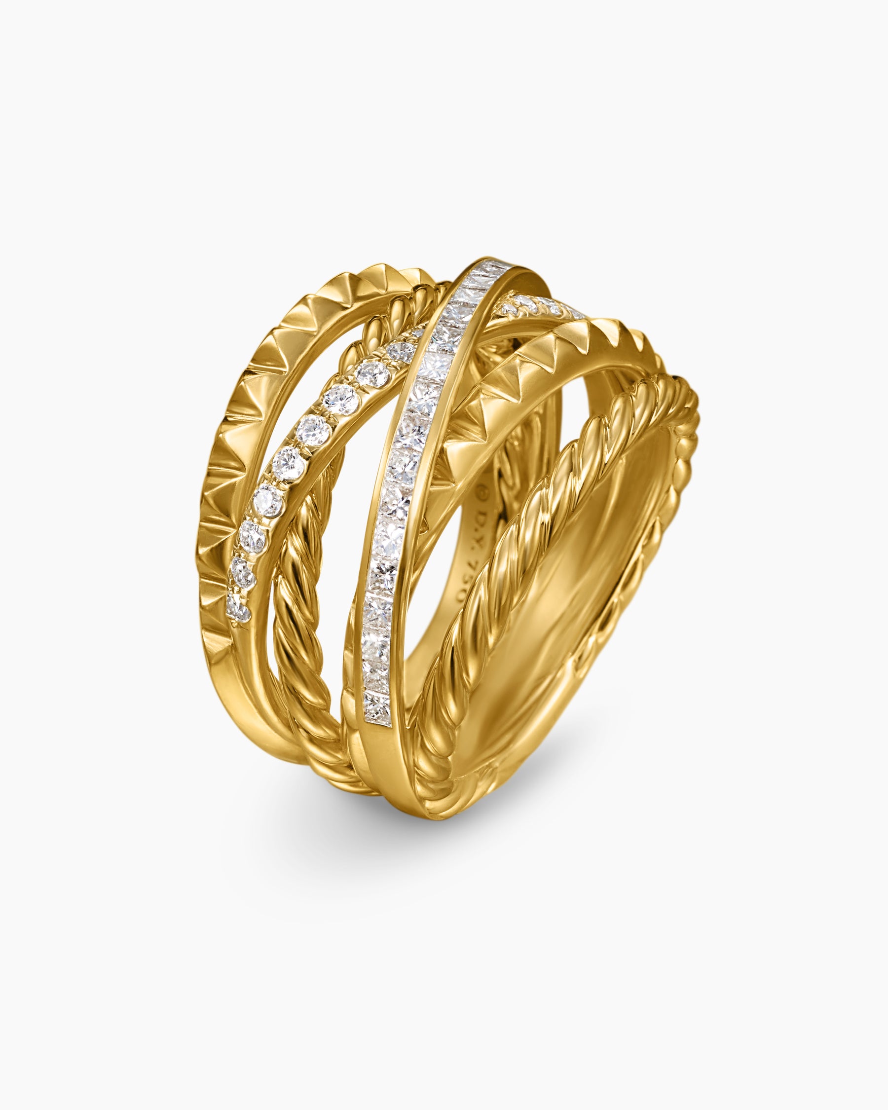 Crossover Trio Six Row Ring in 18K Yellow Gold with Diamonds, 17.5mm - Image 3