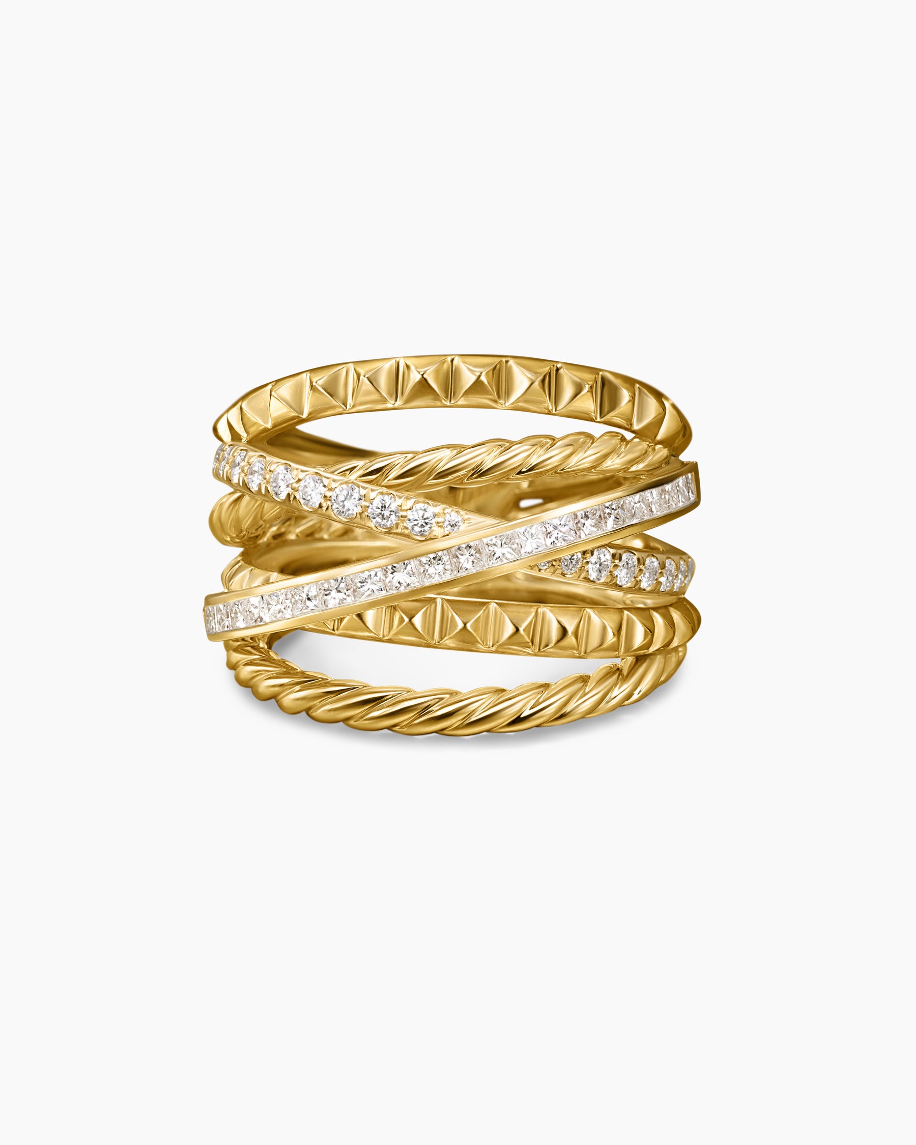 Crossover Trio Six Row Ring in 18K Yellow Gold with Diamonds, 17.5mm - Image 4