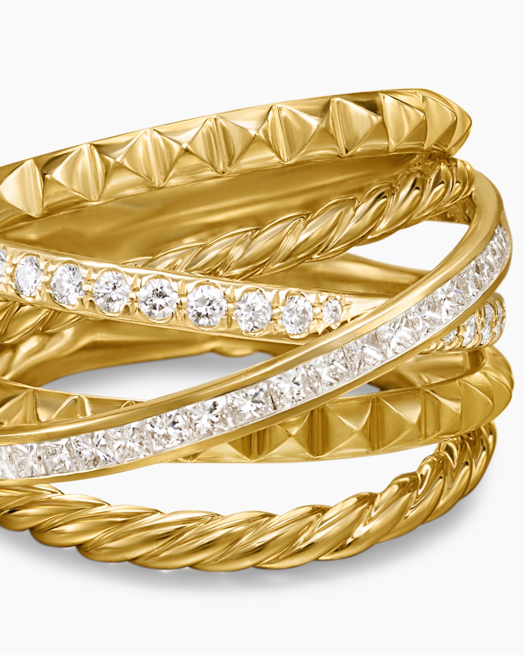 Crossover Trio Six Row Ring in 18K Yellow Gold with Diamonds, 17.5mm - Image 5