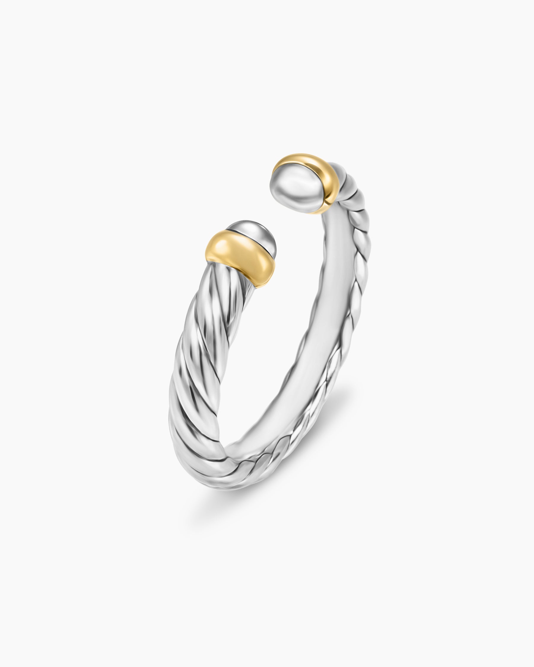 Petite Cable Open Ring in Sterling Silver with 14K Yellow Gold, 3.4mm - Image 3
